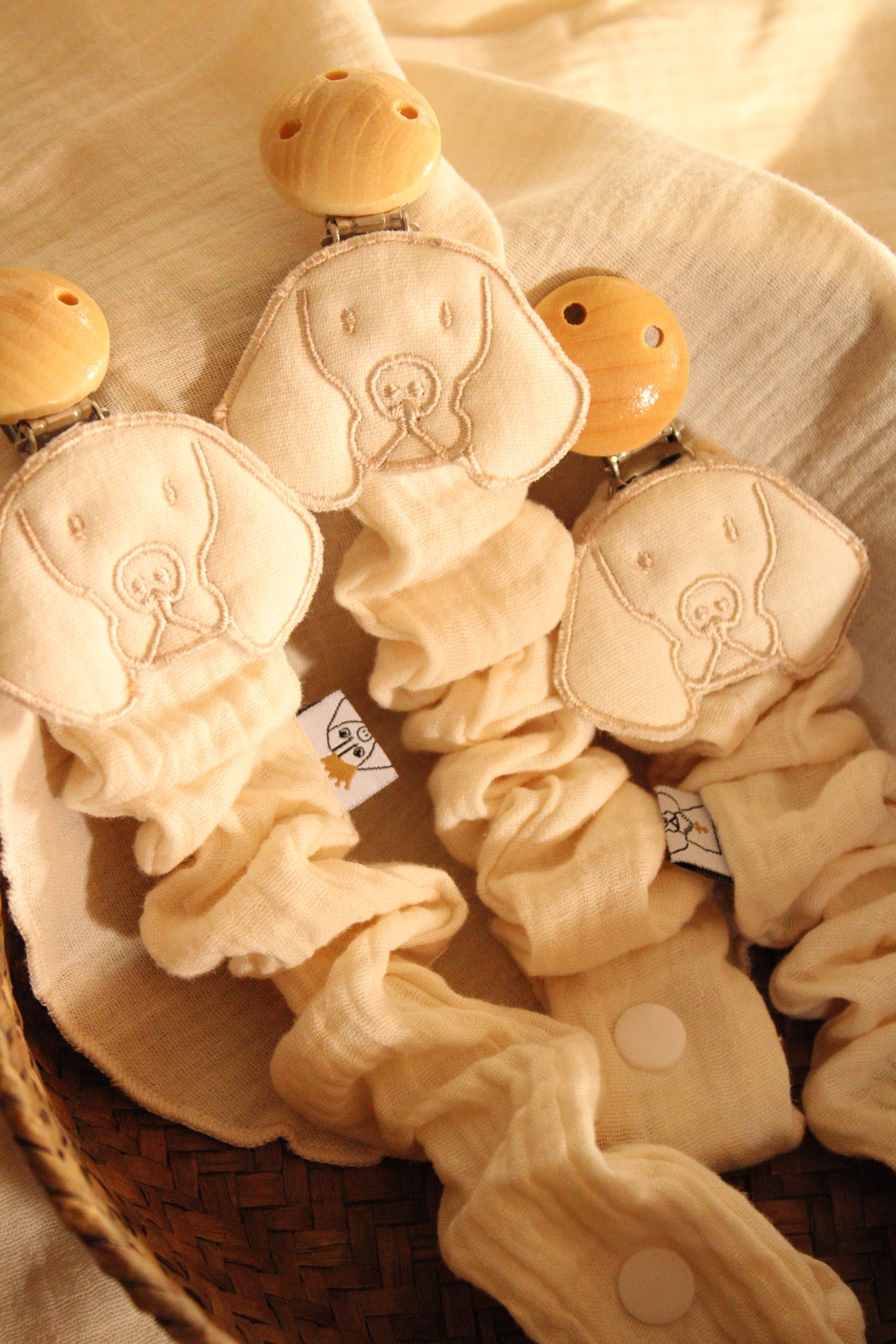Beige Muslin Pacifier Holder
