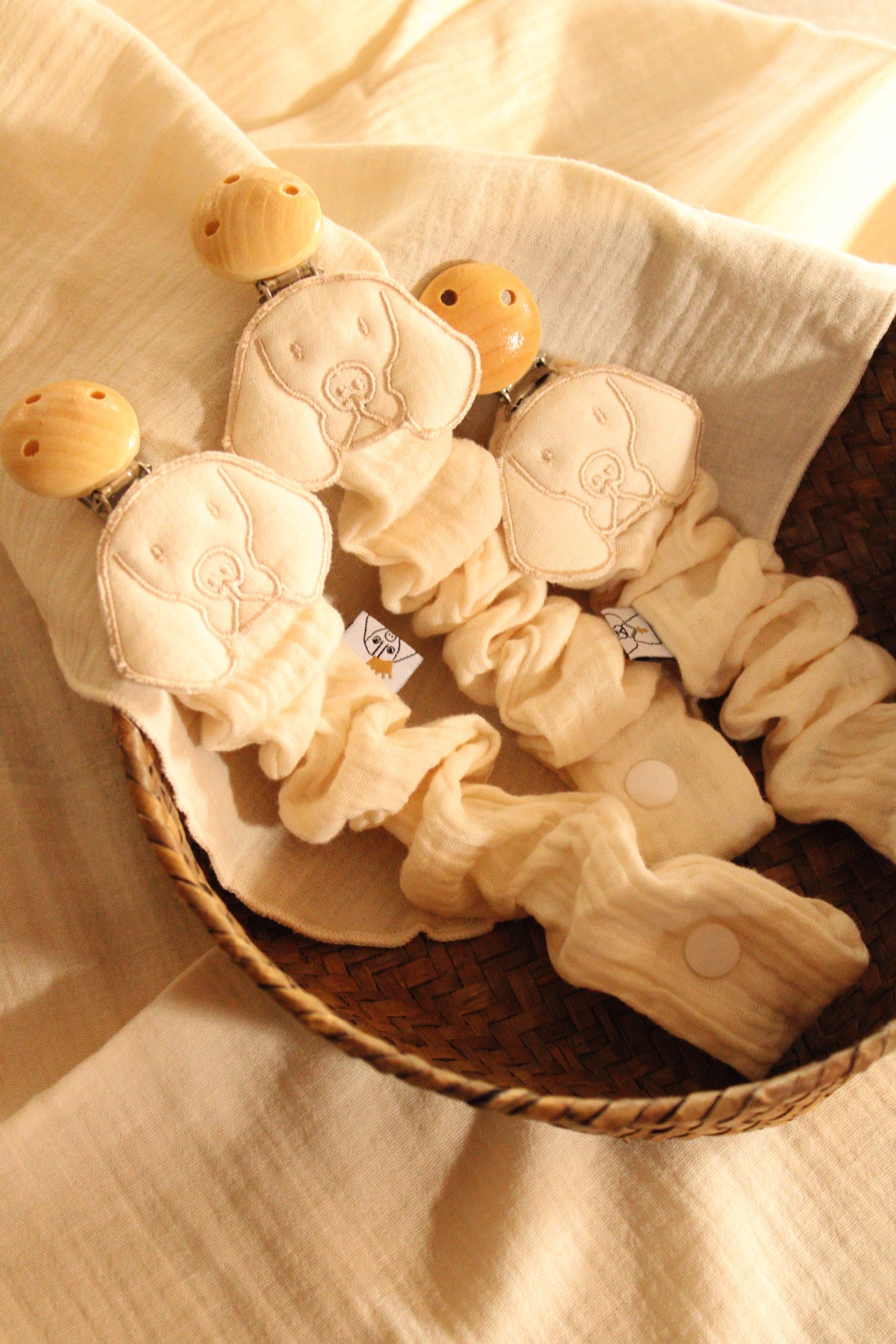 Beige Muslin Pacifier Holder