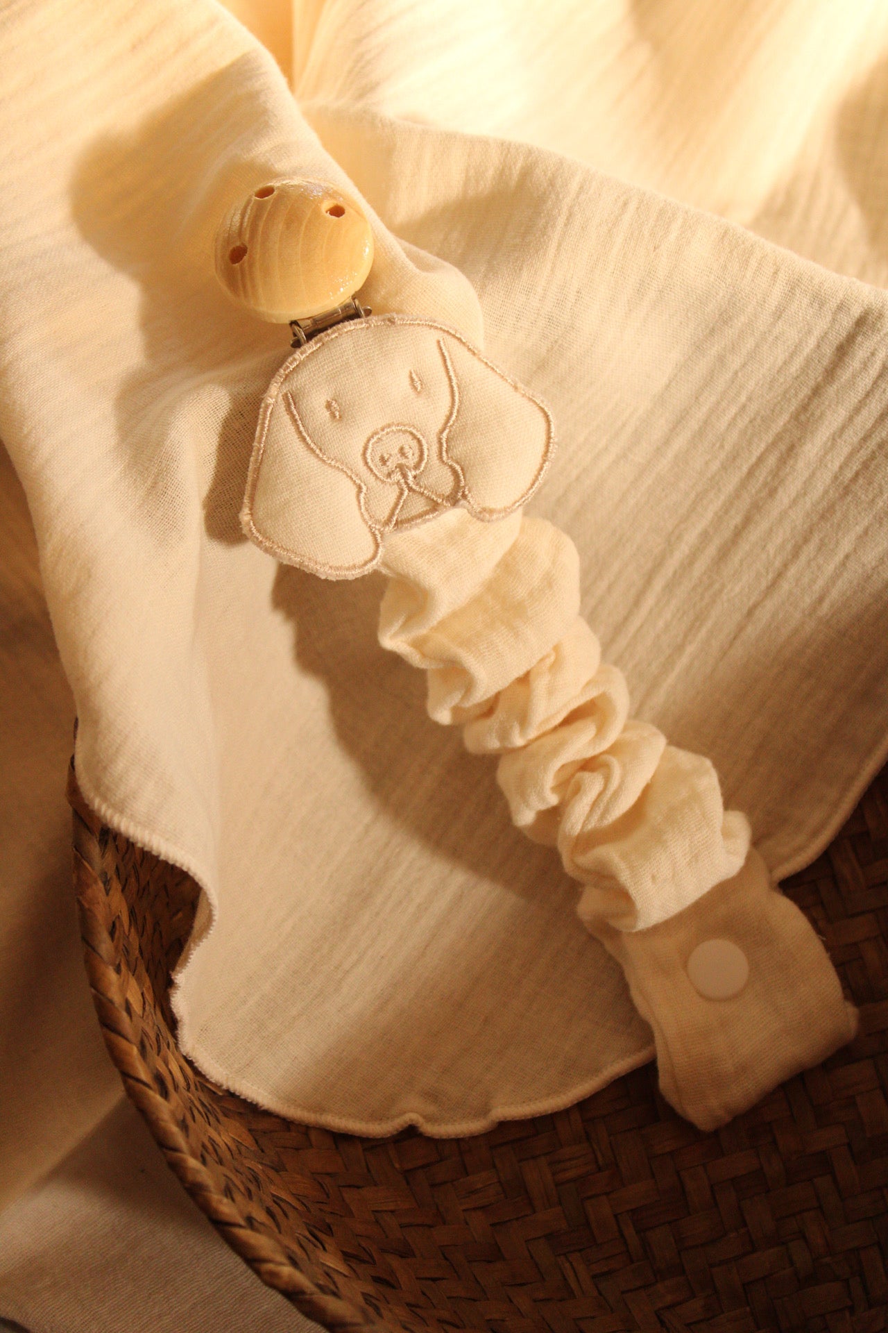 Beige Muslin Pacifier Holder