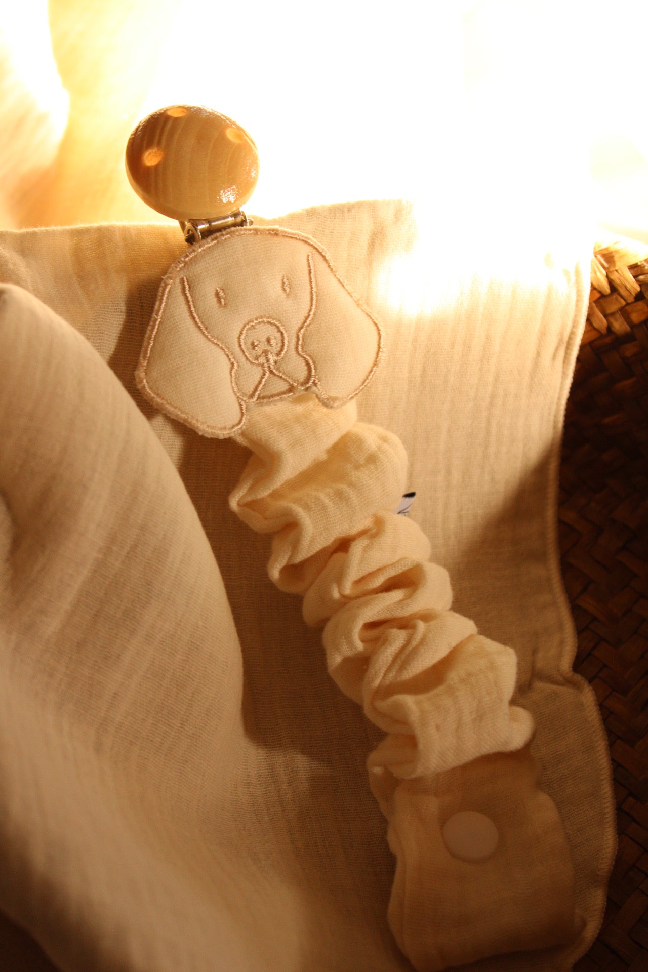 Beige Muslin Pacifier Holder