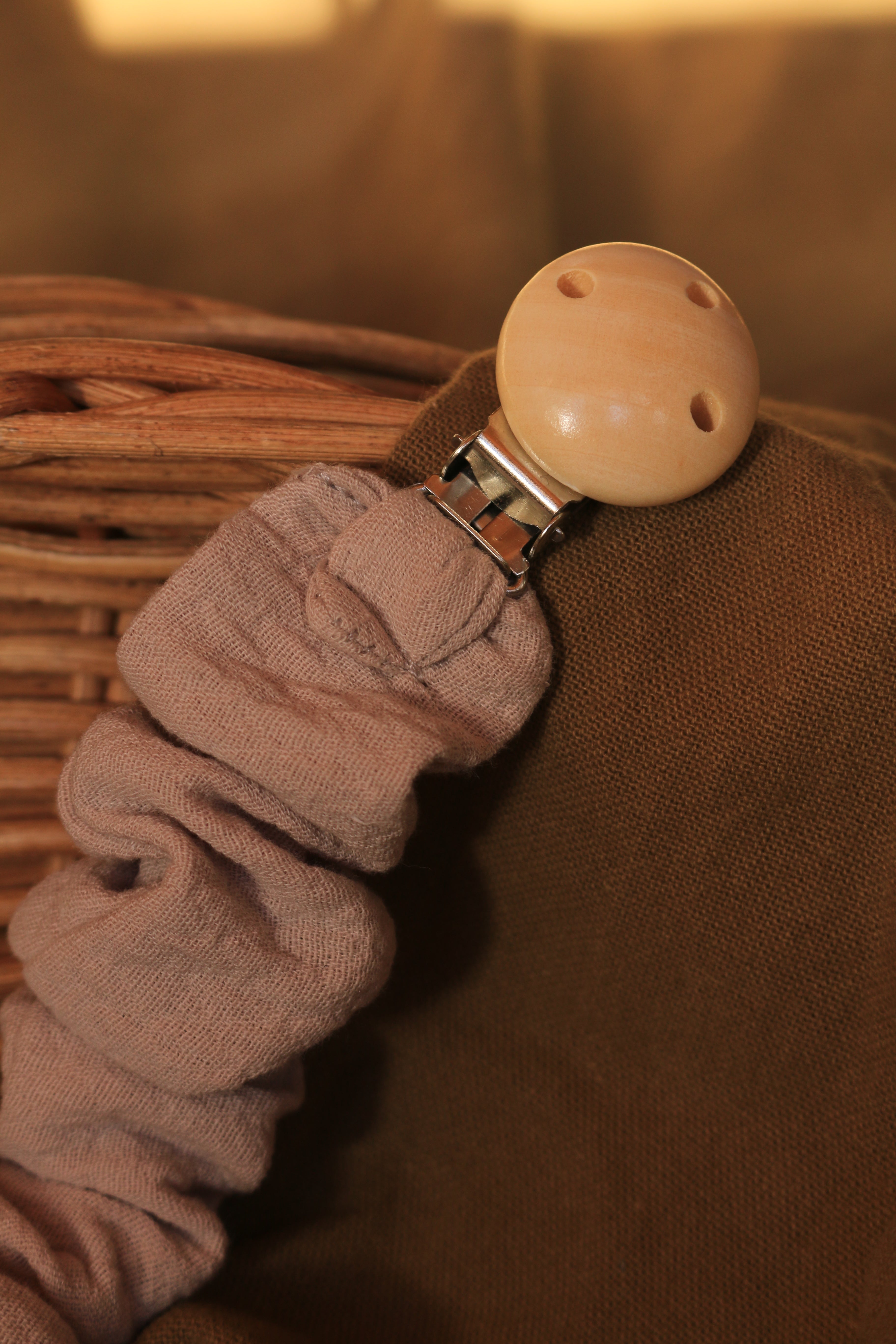 Grey Muslin Pacifier Holder