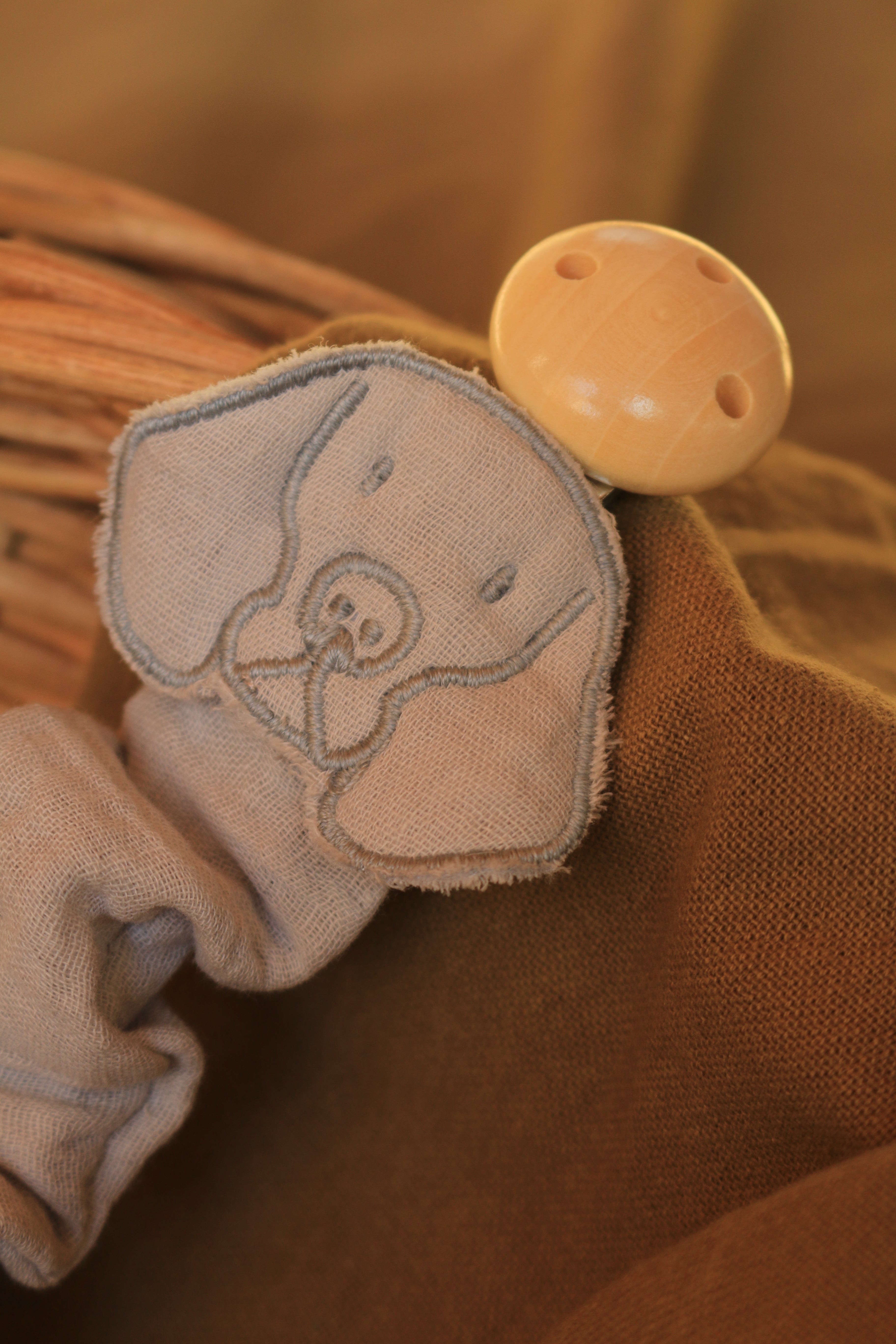 Beige Muslin Pacifier Holder
