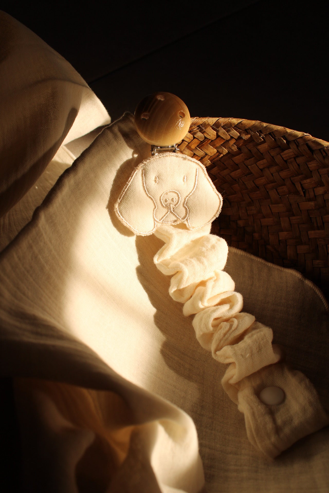Beige Muslin Pacifier Holder