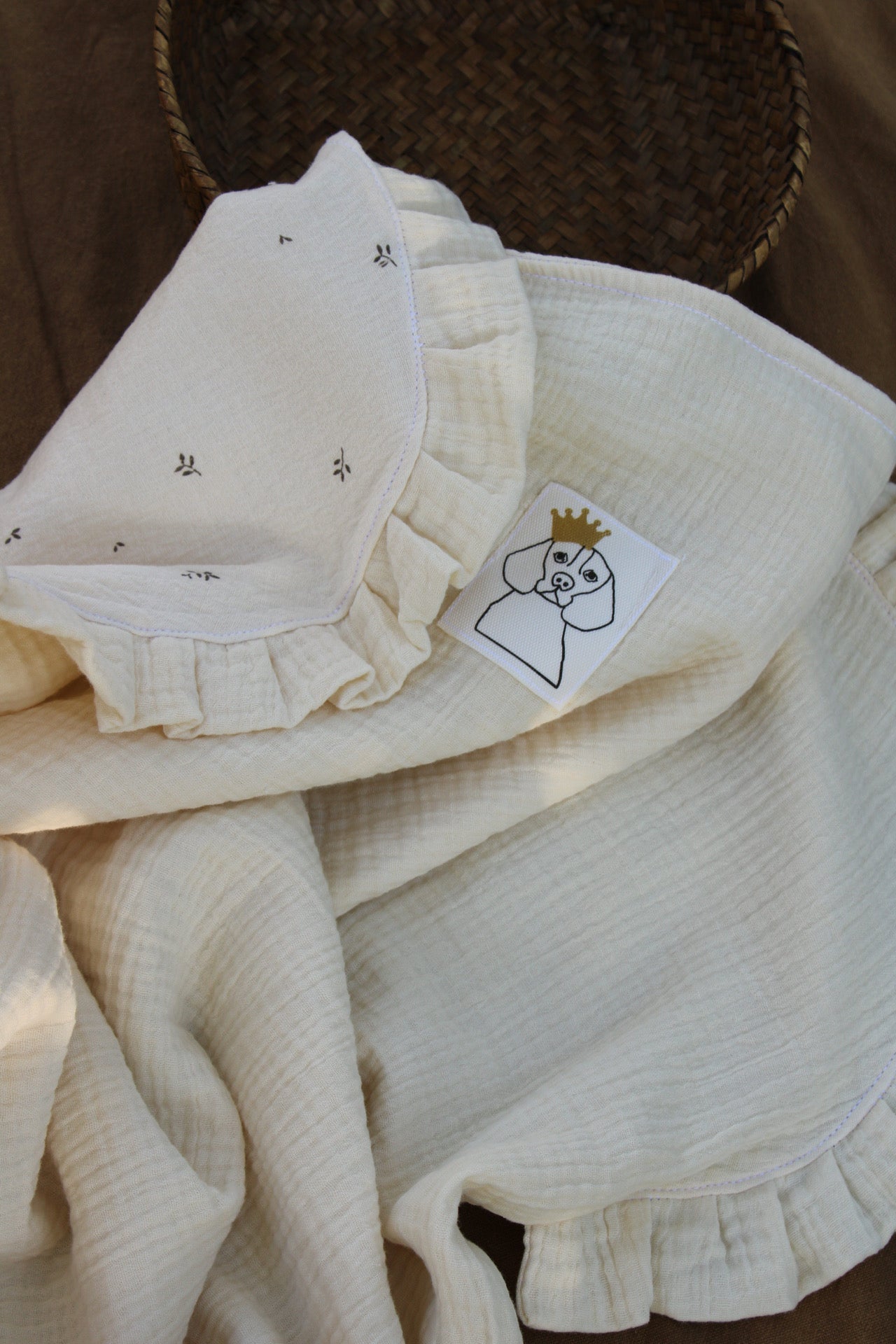 Lange imprimé nature + volants en mousseline brute