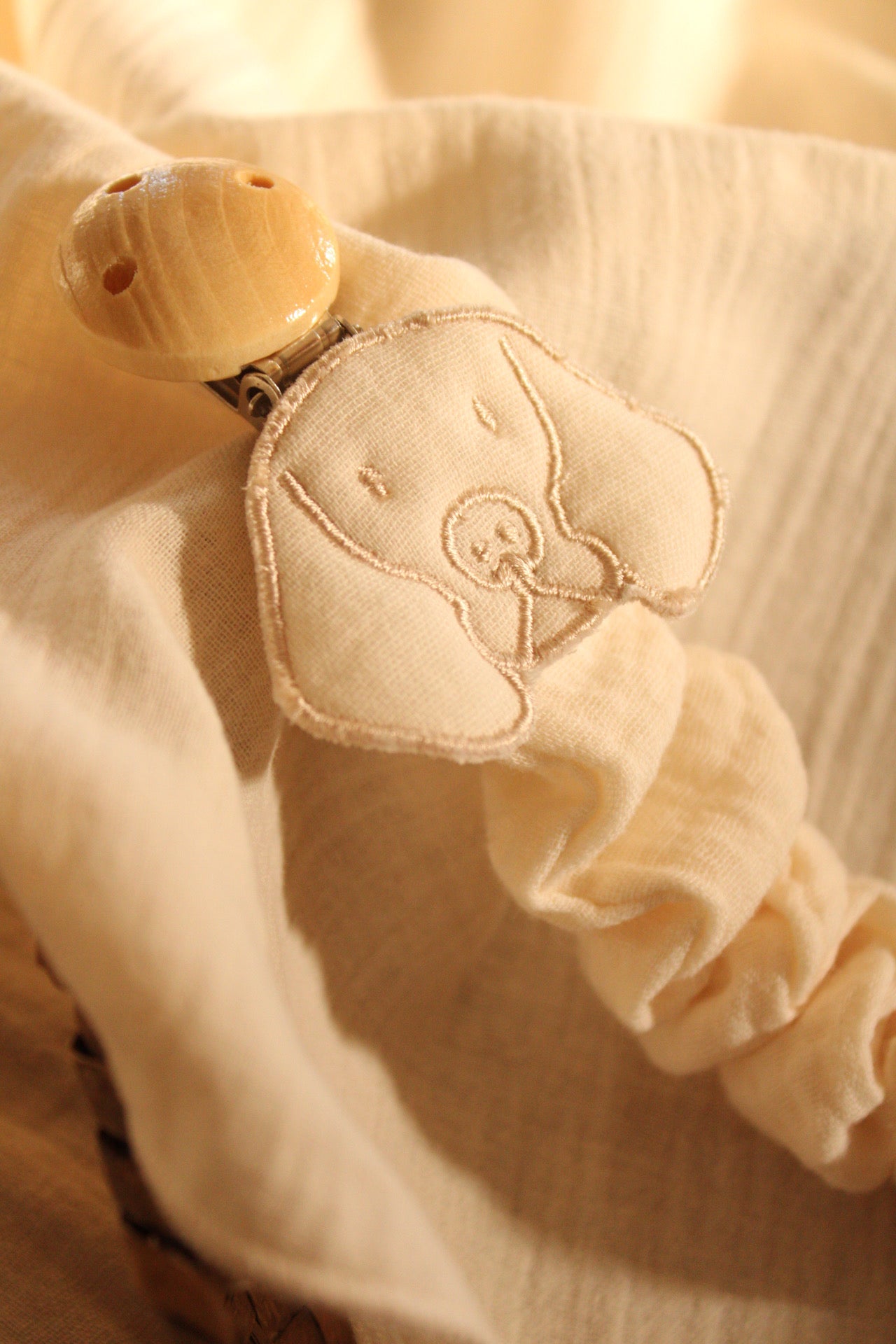 Beige Muslin Pacifier Holder