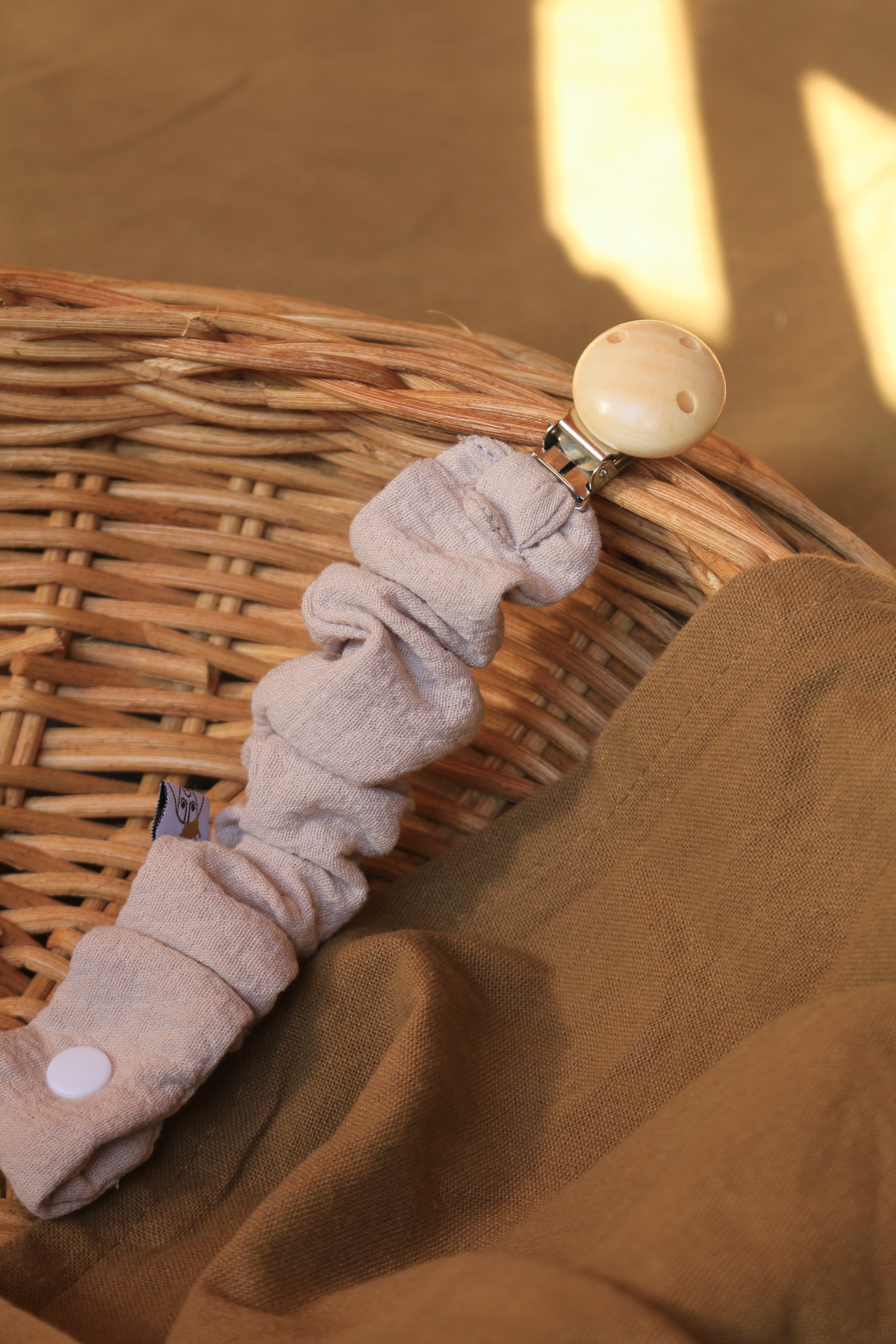 Grey Muslin Pacifier Holder