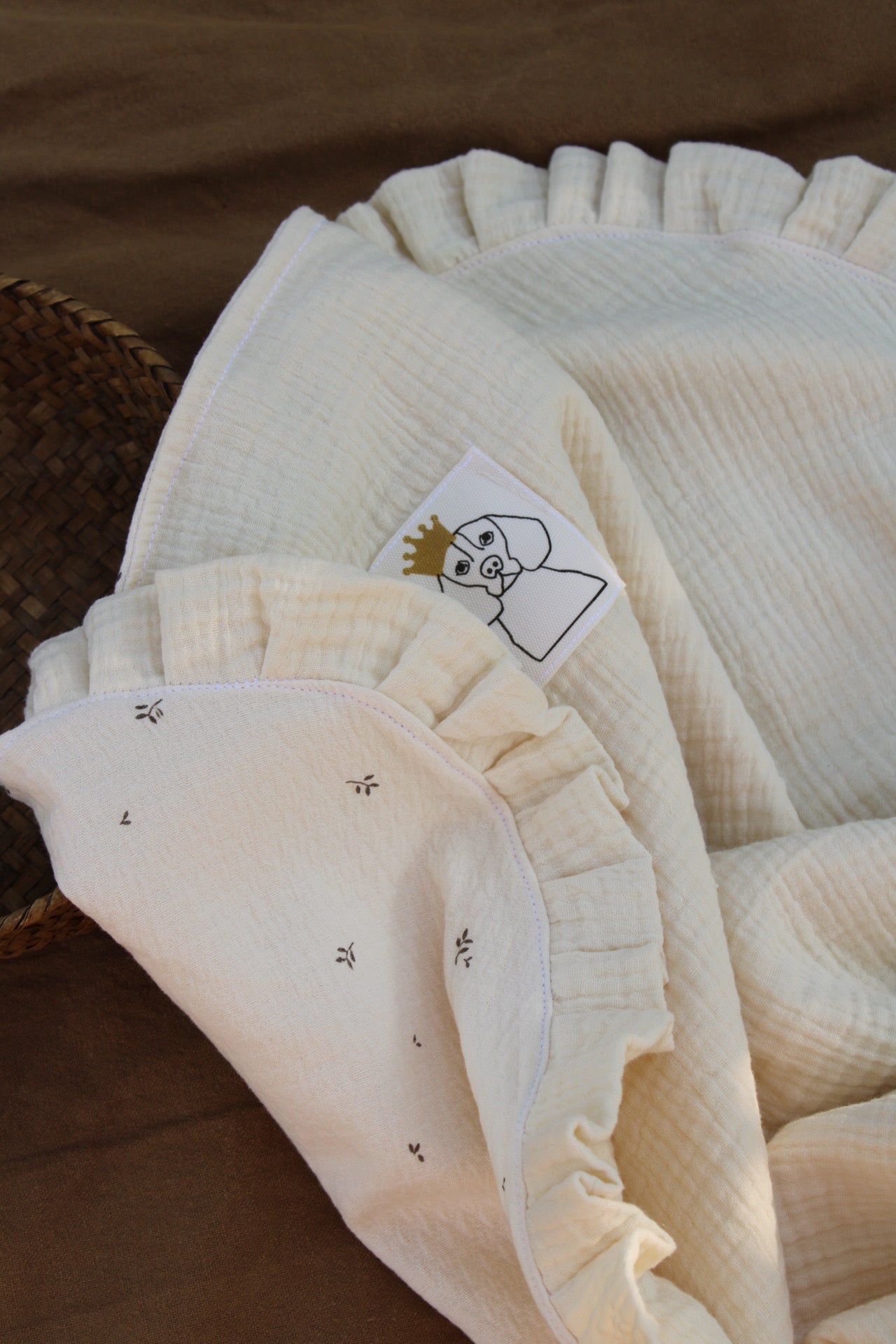 Lange imprimé nature + volants en mousseline brute