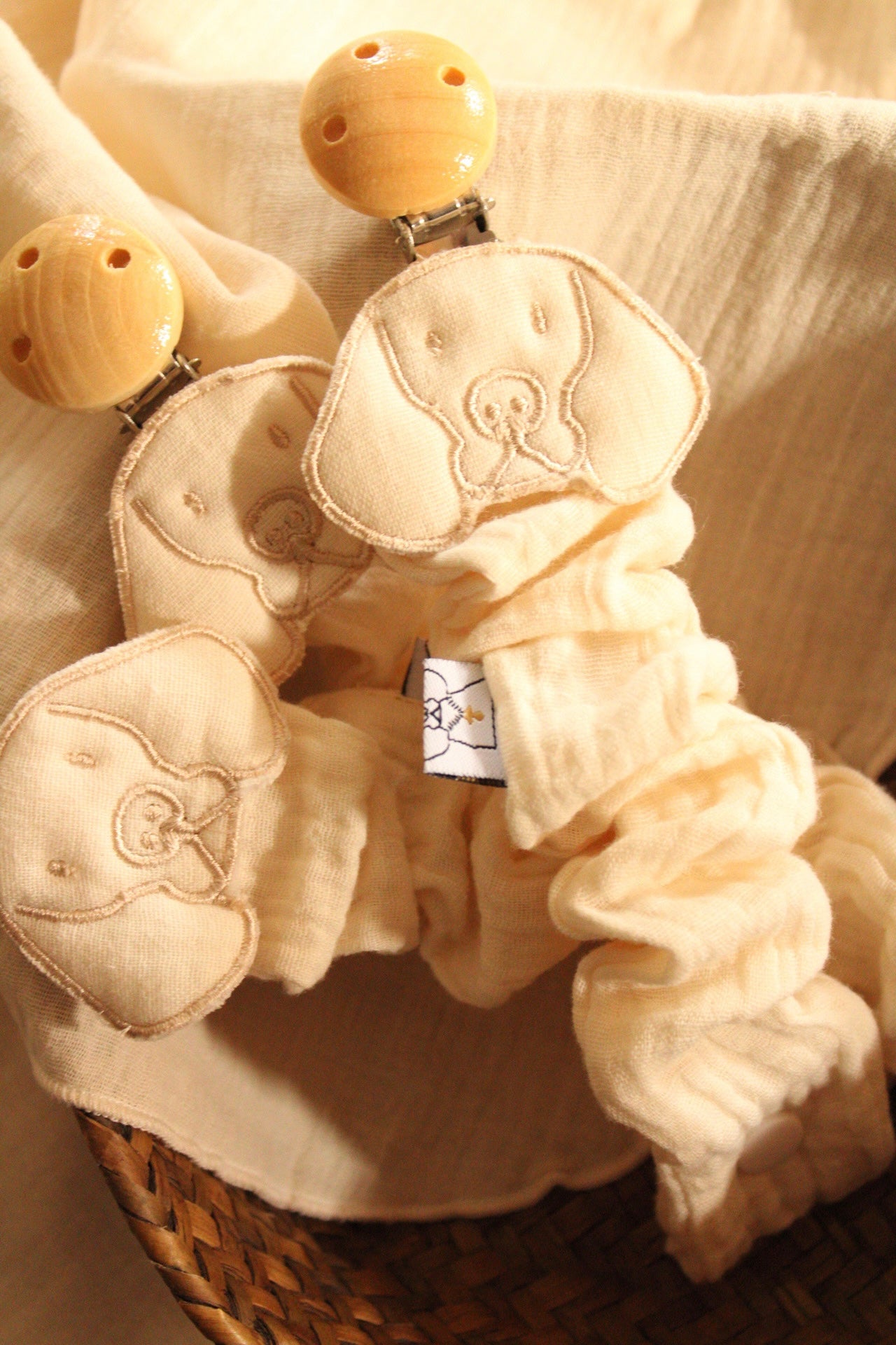 Beige Muslin Pacifier Holder