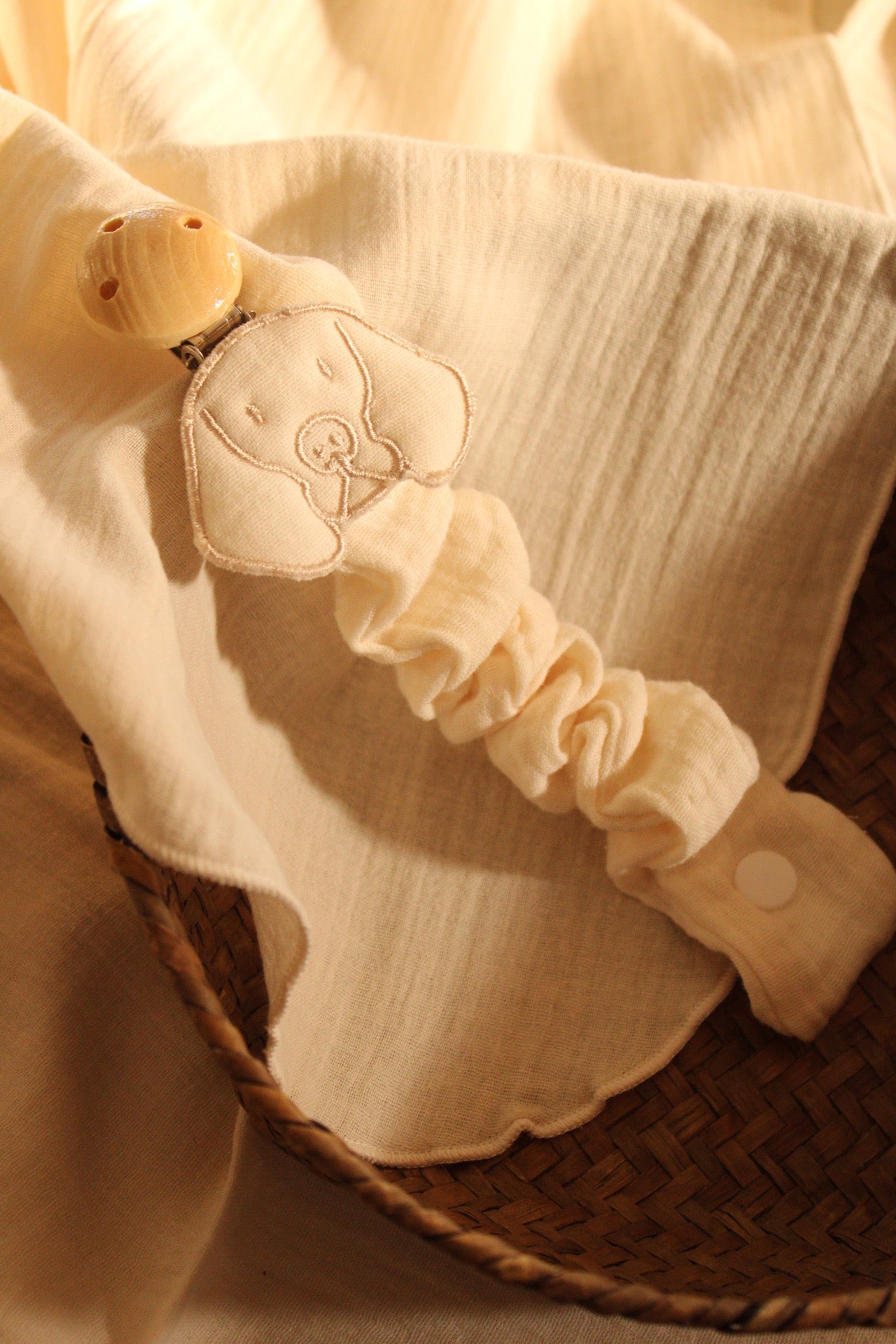 Beige Muslin Pacifier Holder