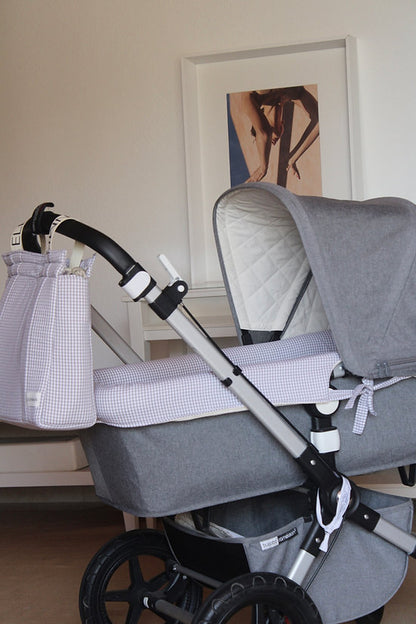 Carrycot Cover Grey Vichy + Beige Muslin