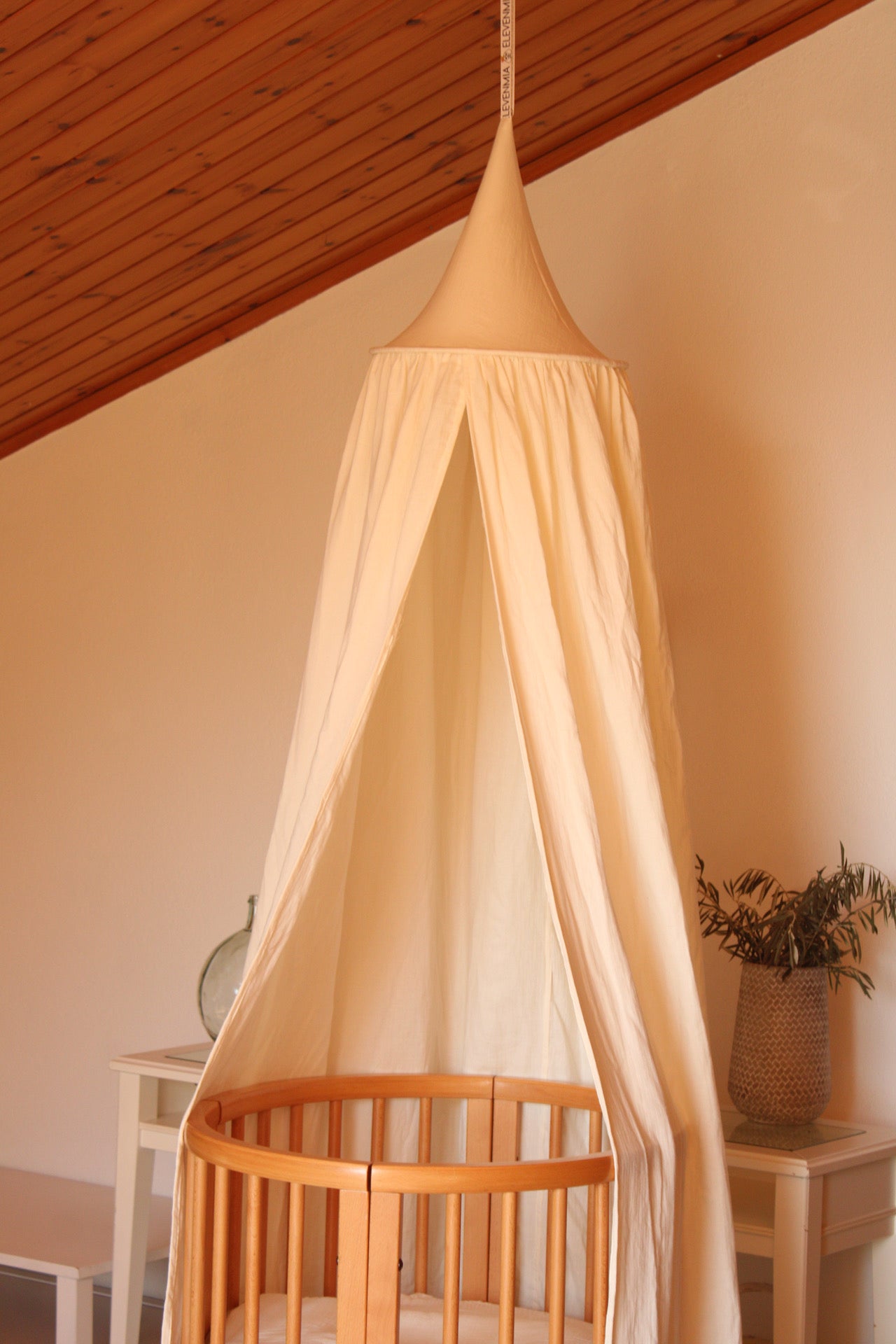 Beige Muslin Canopy Crib