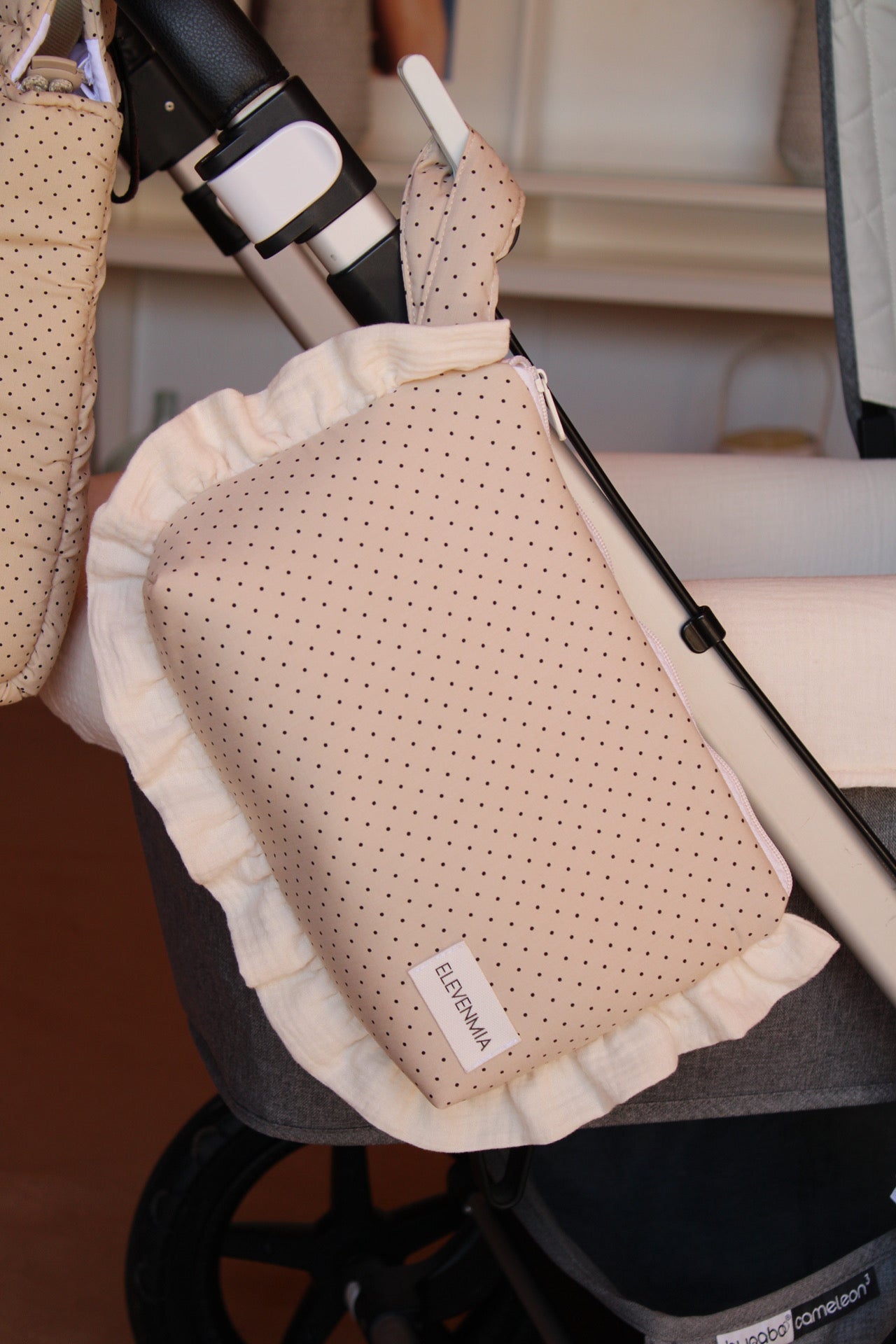  Ruffled Dotty + Beige Muslin Toiletry Bag