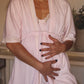 Pink Canalé Maternity Nightgown Beige Lace 