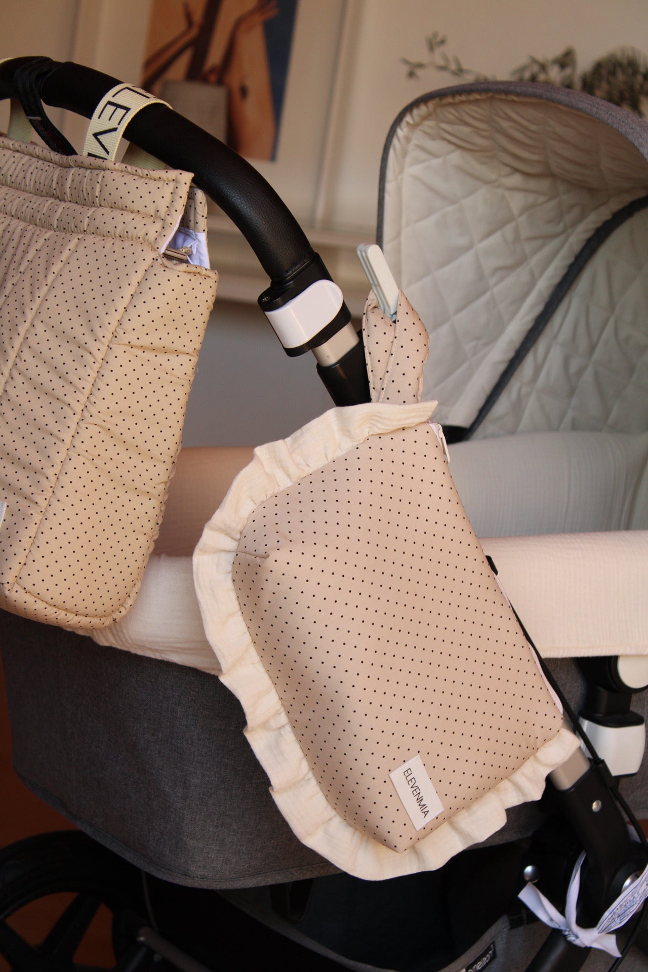  Ruffled Dotty + Beige Muslin Toiletry Bag