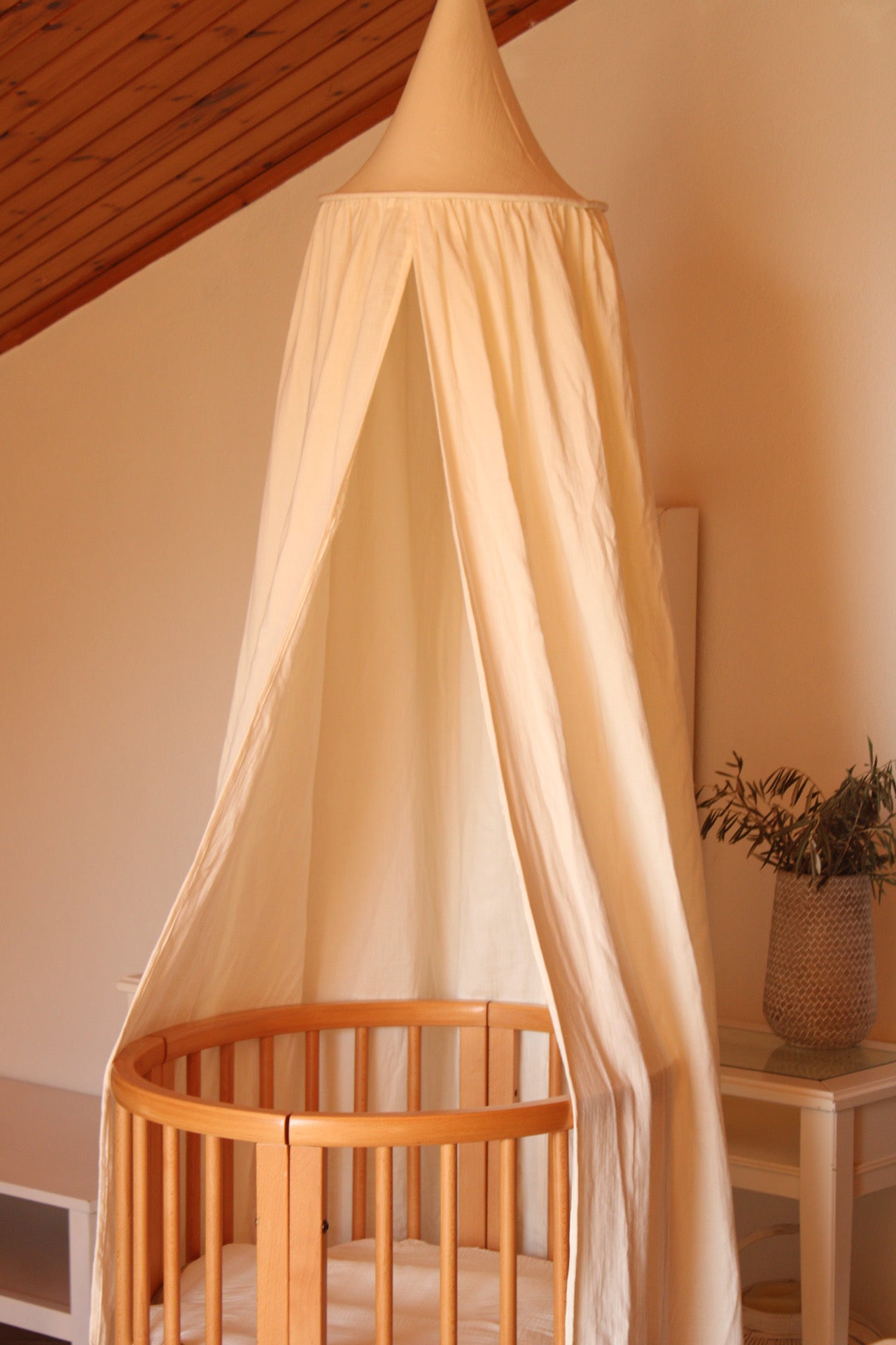 Beige Muslin Canopy Crib