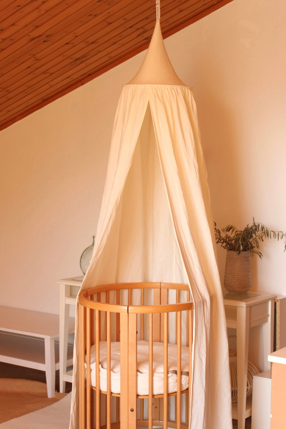 Beige Muslin Canopy Crib