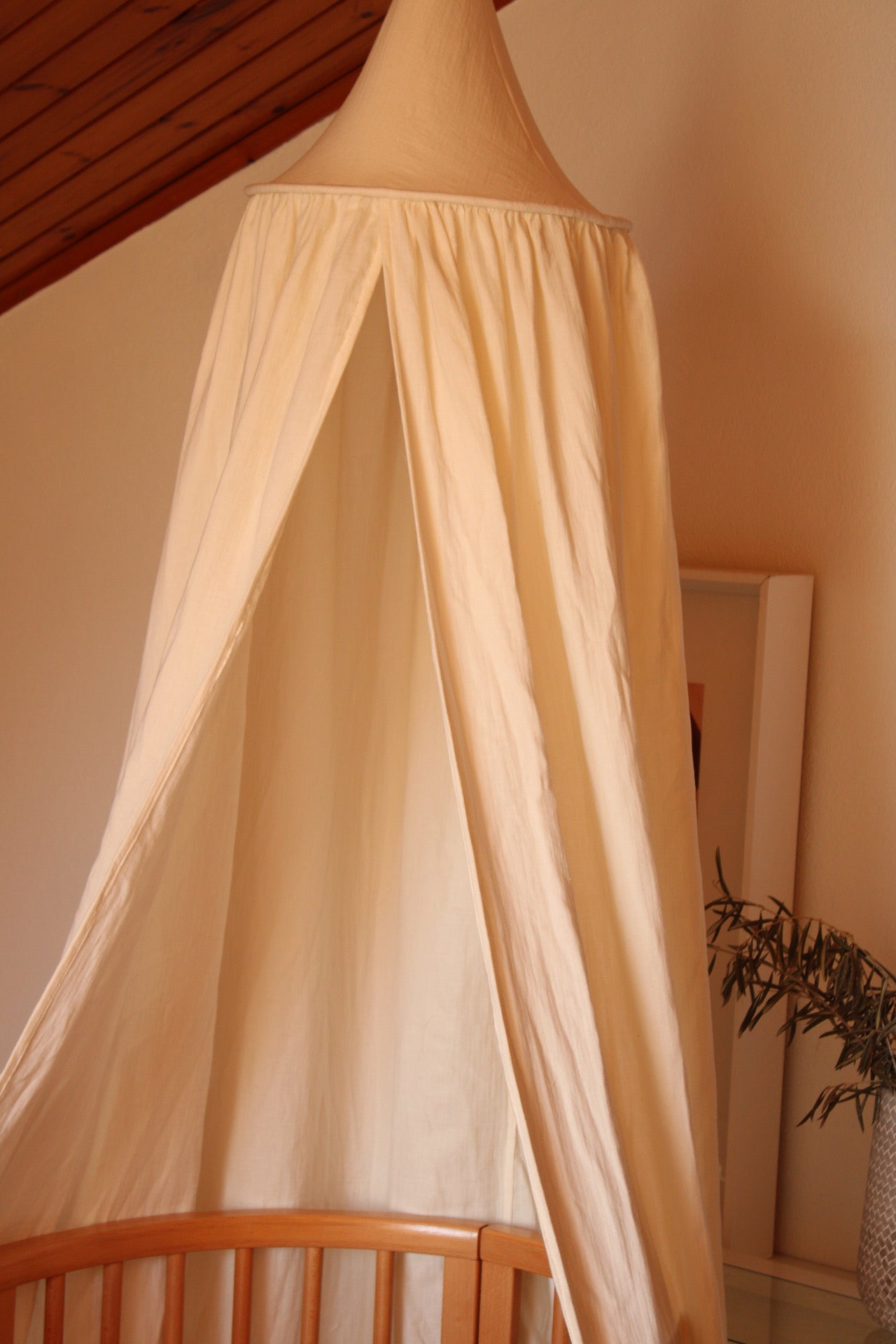 Beige Muslin Canopy Crib