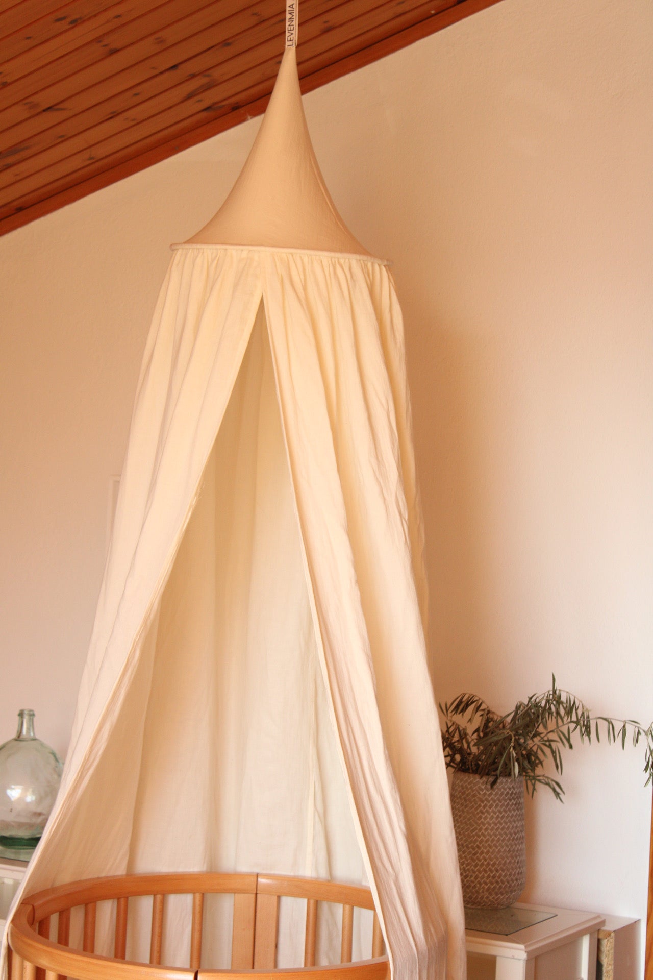 Beige Muslin Canopy Crib