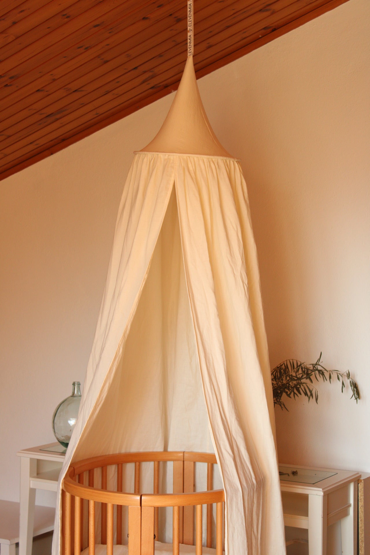 Beige Muslin Canopy Crib