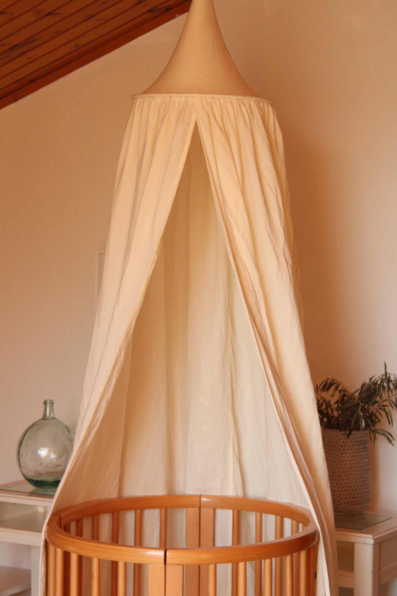 Beige Muslin Canopy Crib