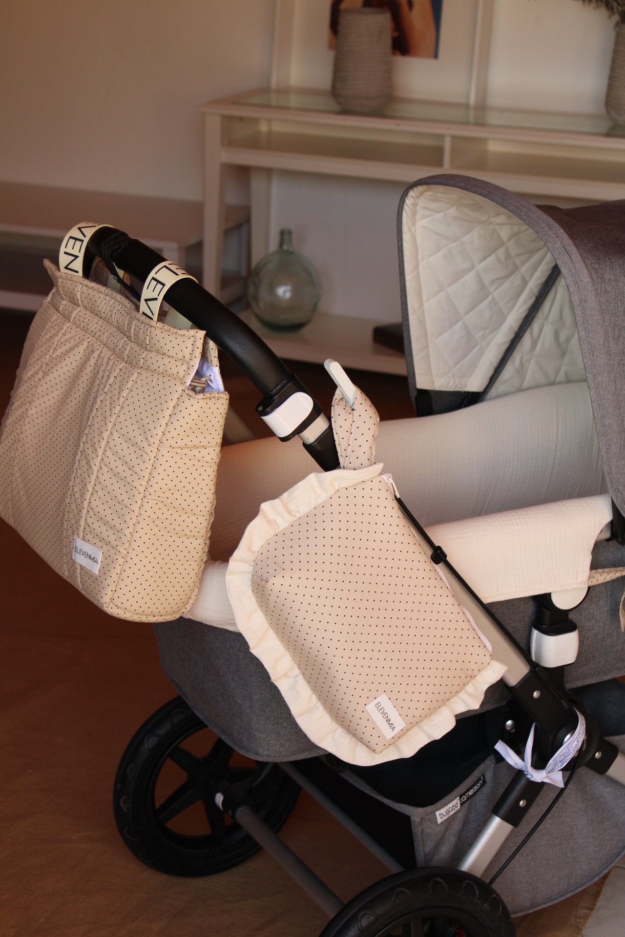  Ruffled Dotty + Beige Muslin Toiletry Bag