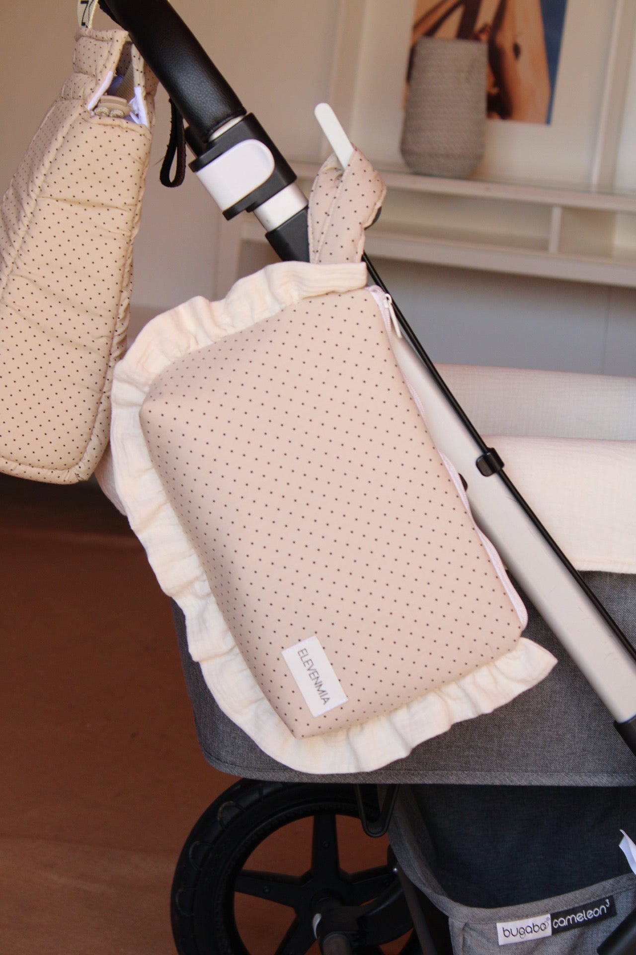  Ruffled Dotty + Beige Muslin Toiletry Bag