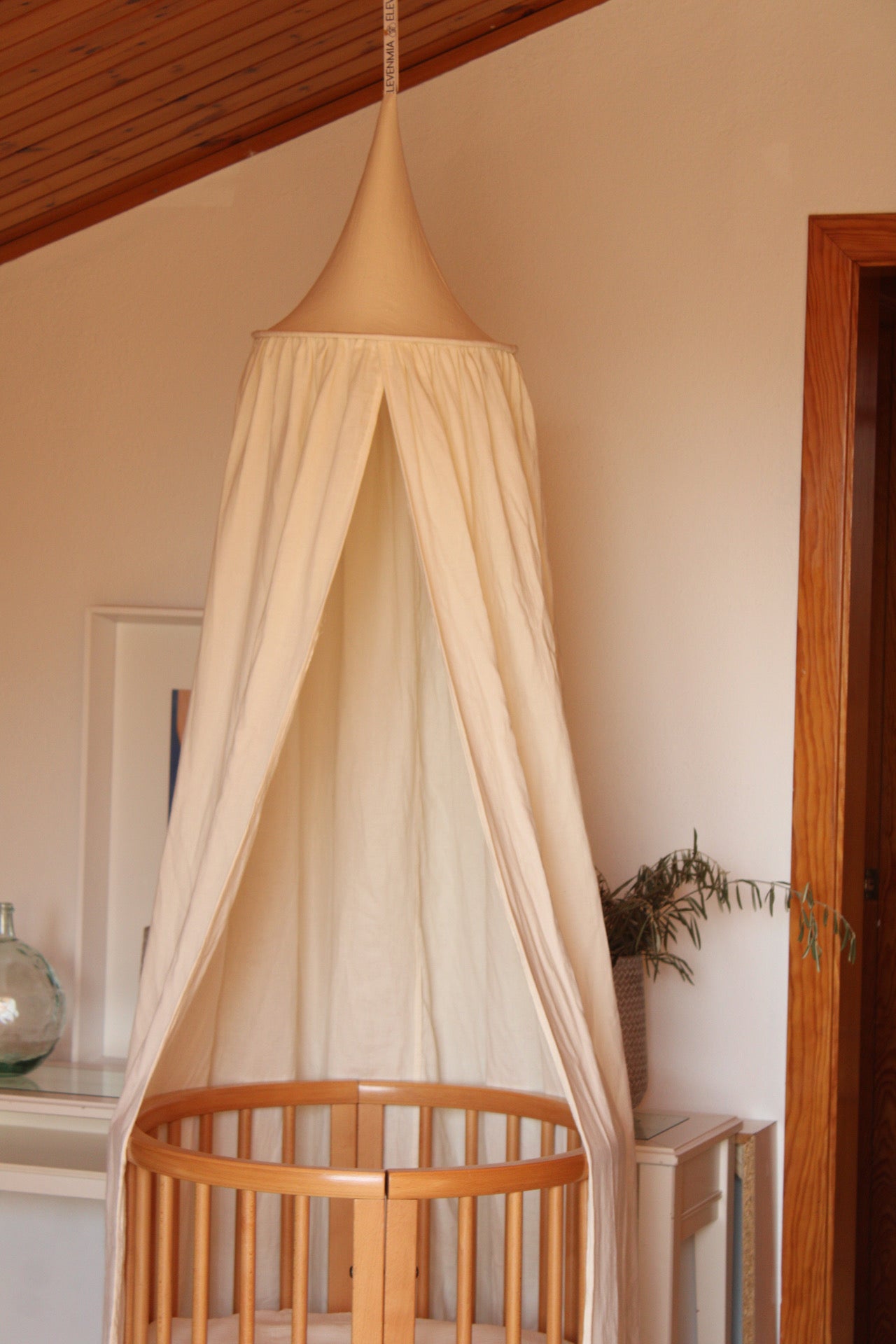 Beige Muslin Canopy Crib