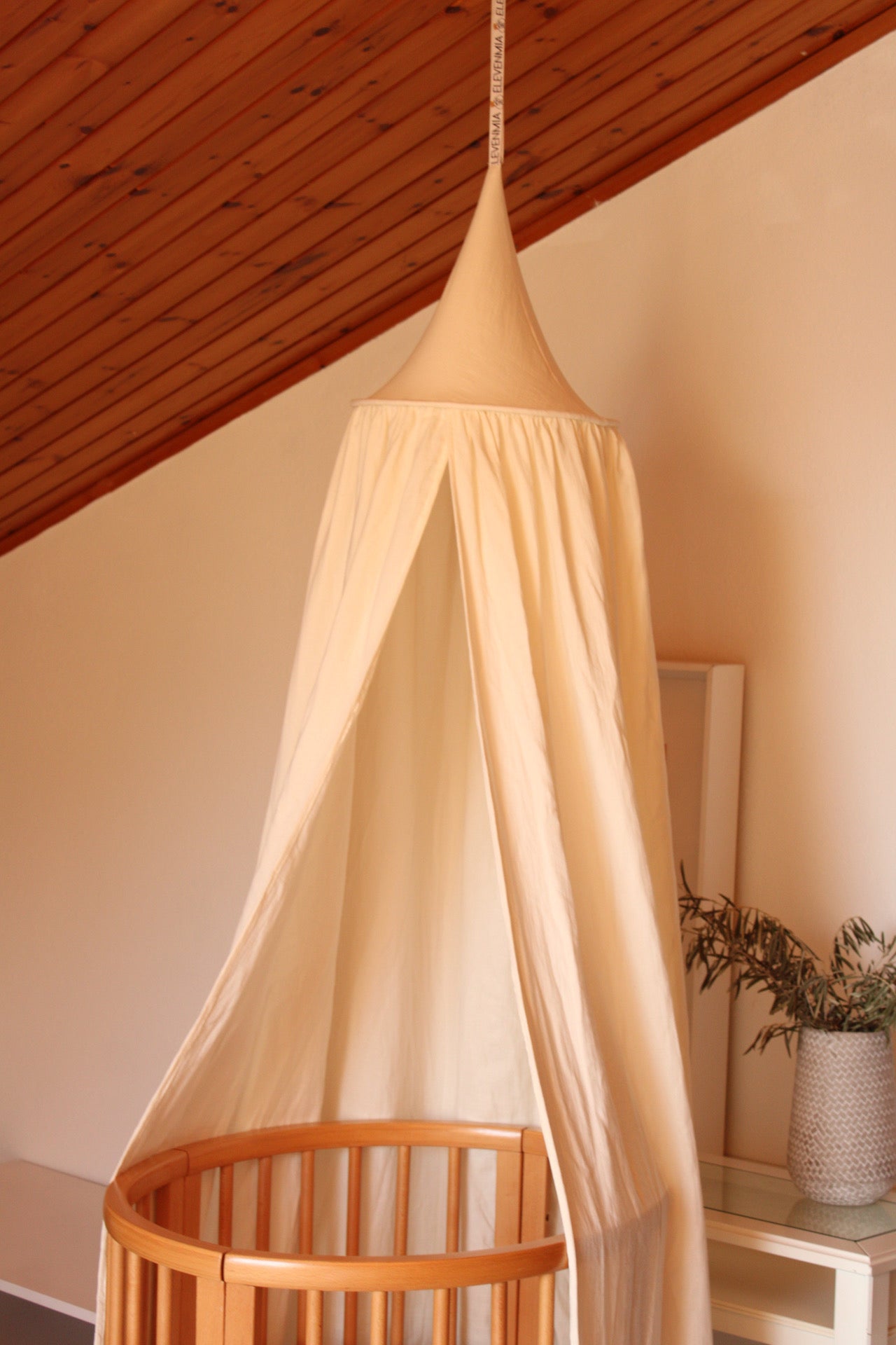 Beige Muslin Canopy Crib