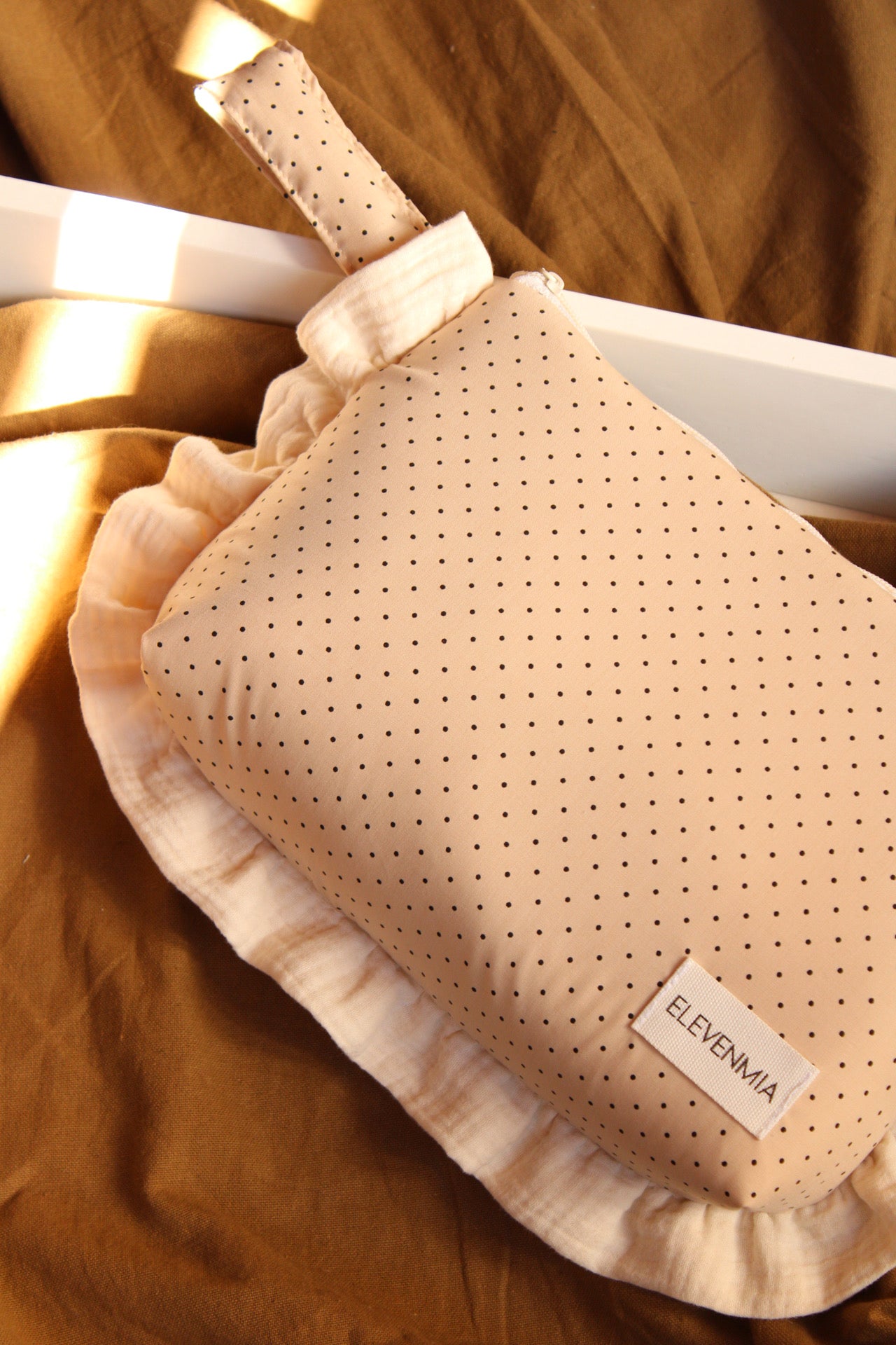  Ruffled Dotty + Beige Muslin Toiletry Bag