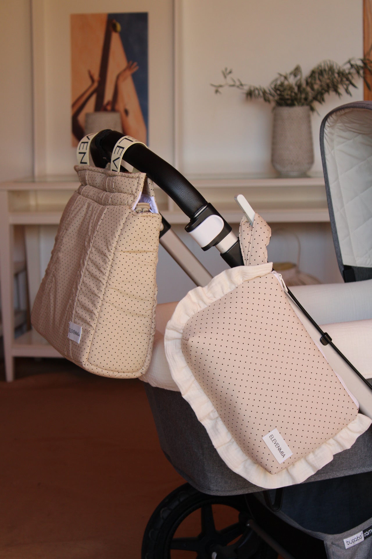  Ruffled Dotty + Beige Muslin Toiletry Bag