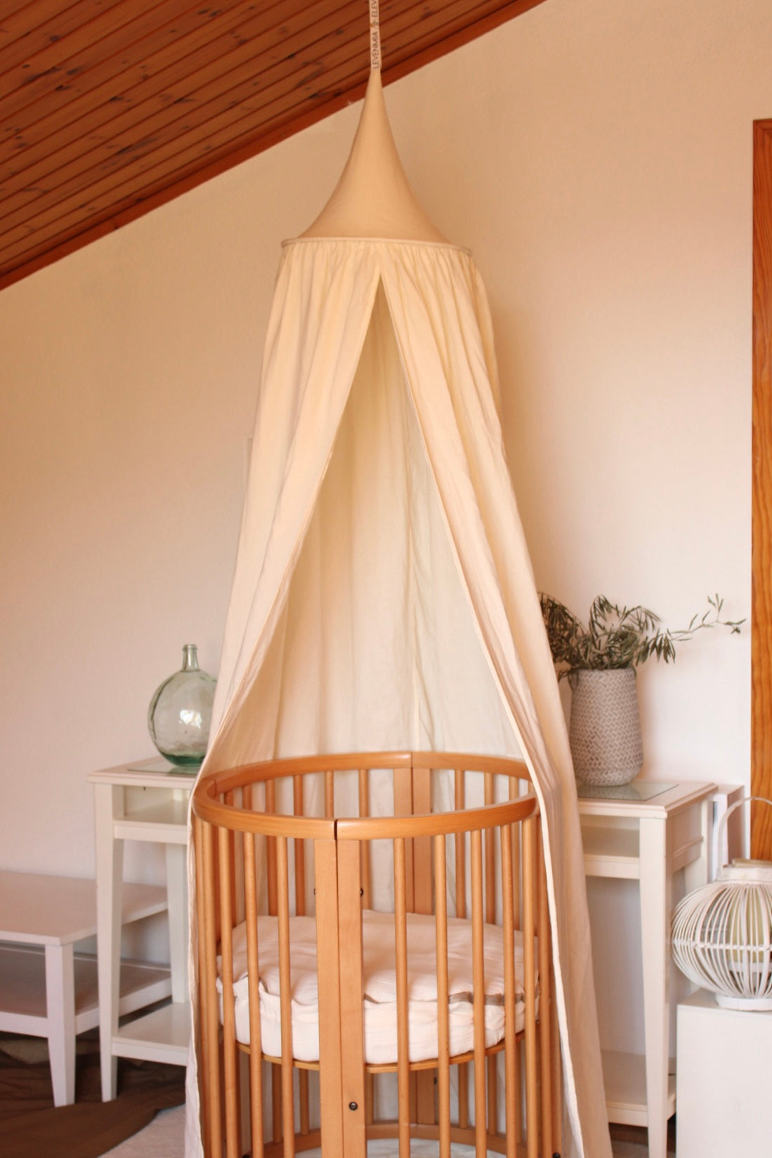 Beige Muslin Canopy Crib