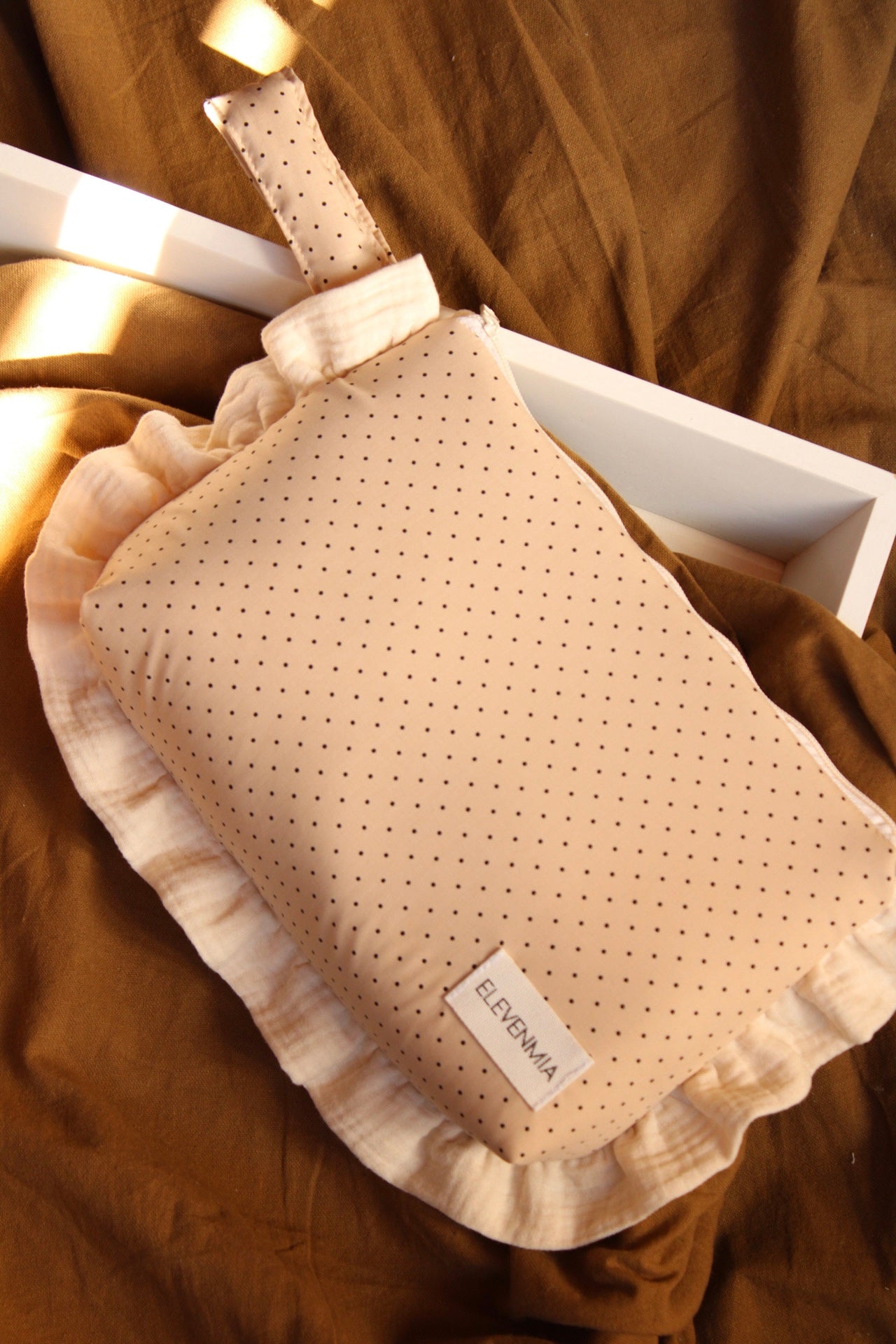  Ruffled Dotty + Beige Muslin Toiletry Bag