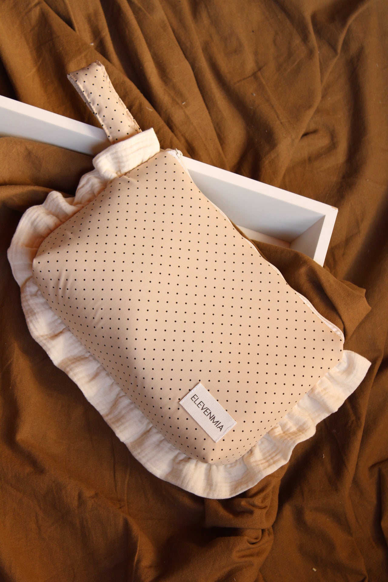  Ruffled Dotty + Beige Muslin Toiletry Bag