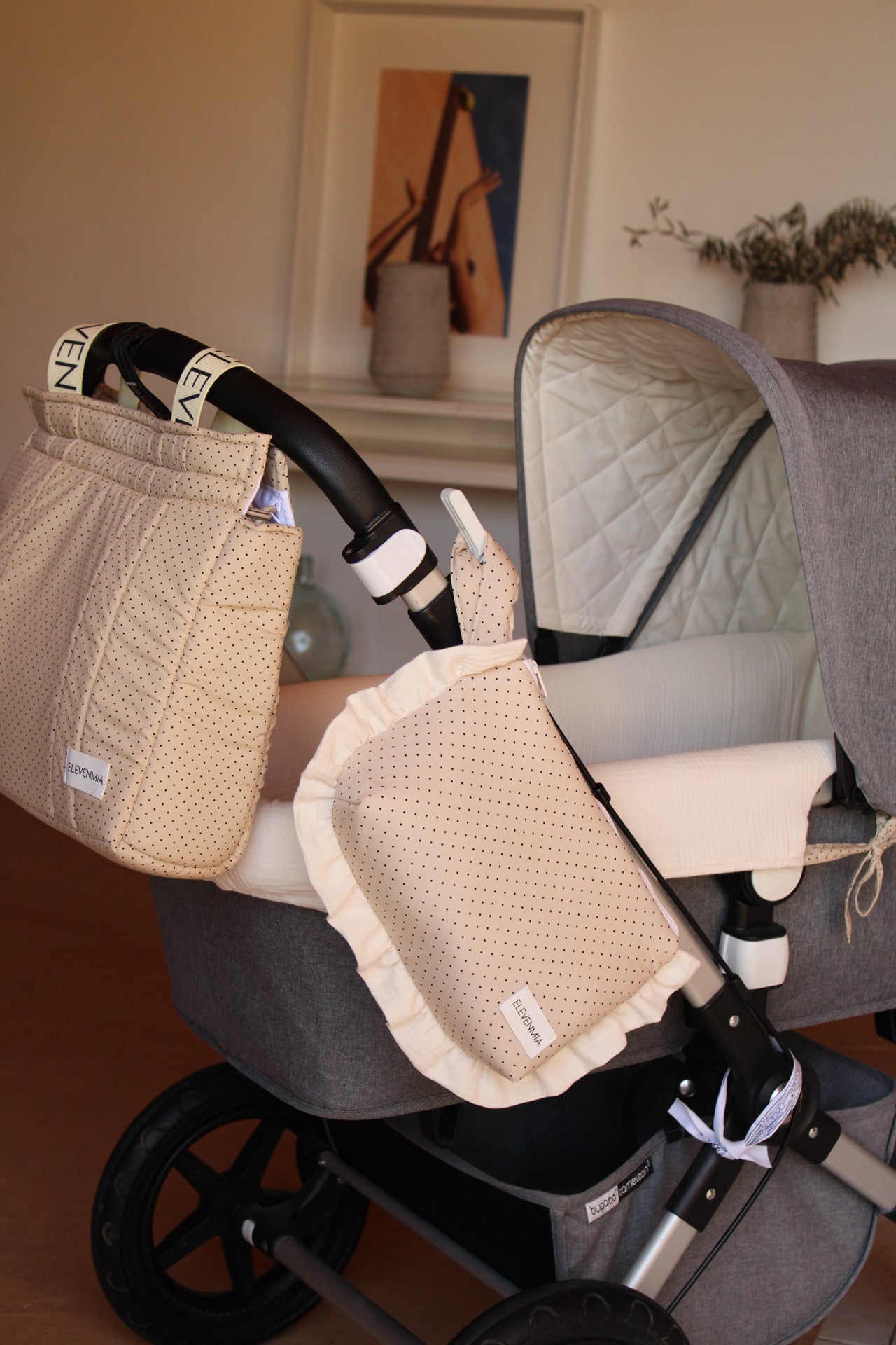  Ruffled Dotty + Beige Muslin Toiletry Bag