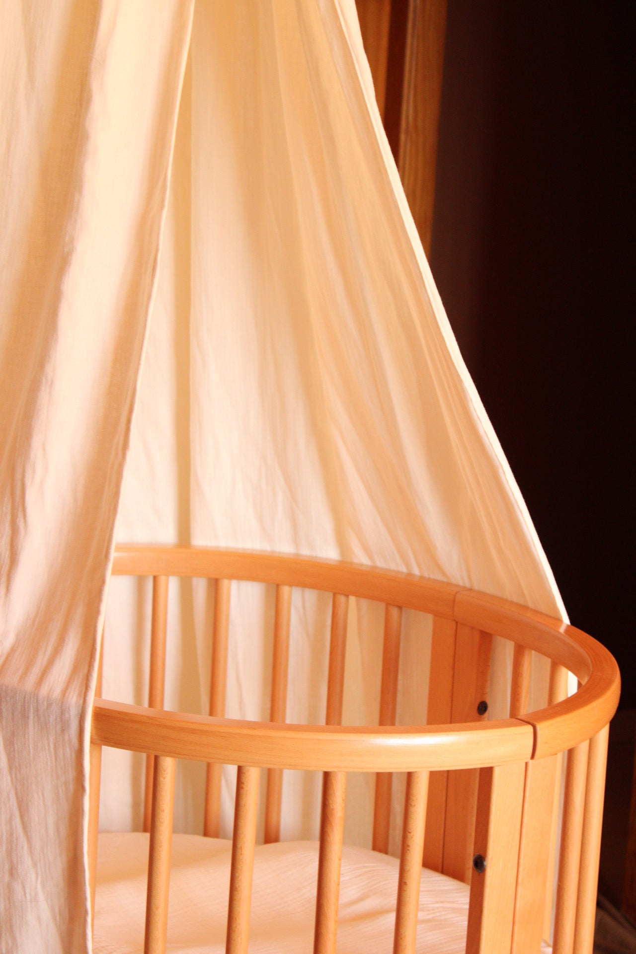 Beige Muslin Canopy Crib