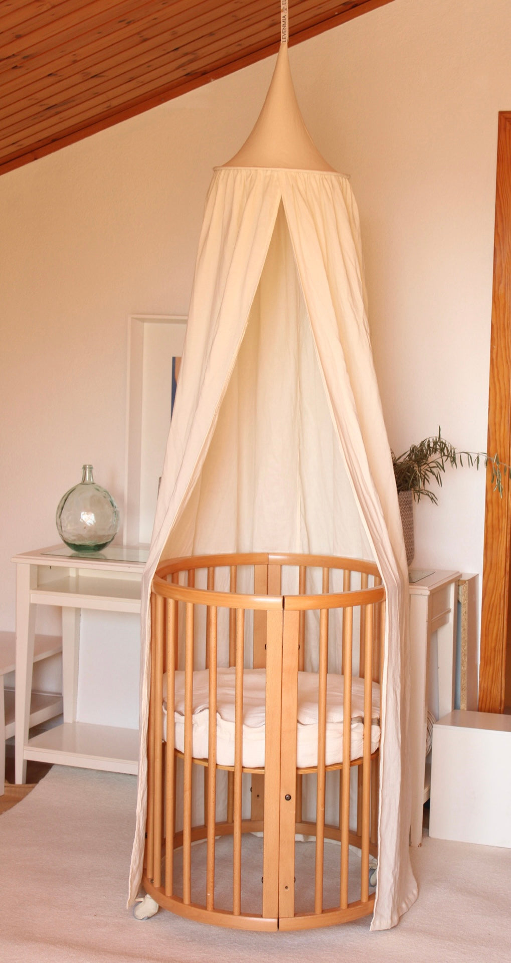 Beige Muslin Canopy Crib