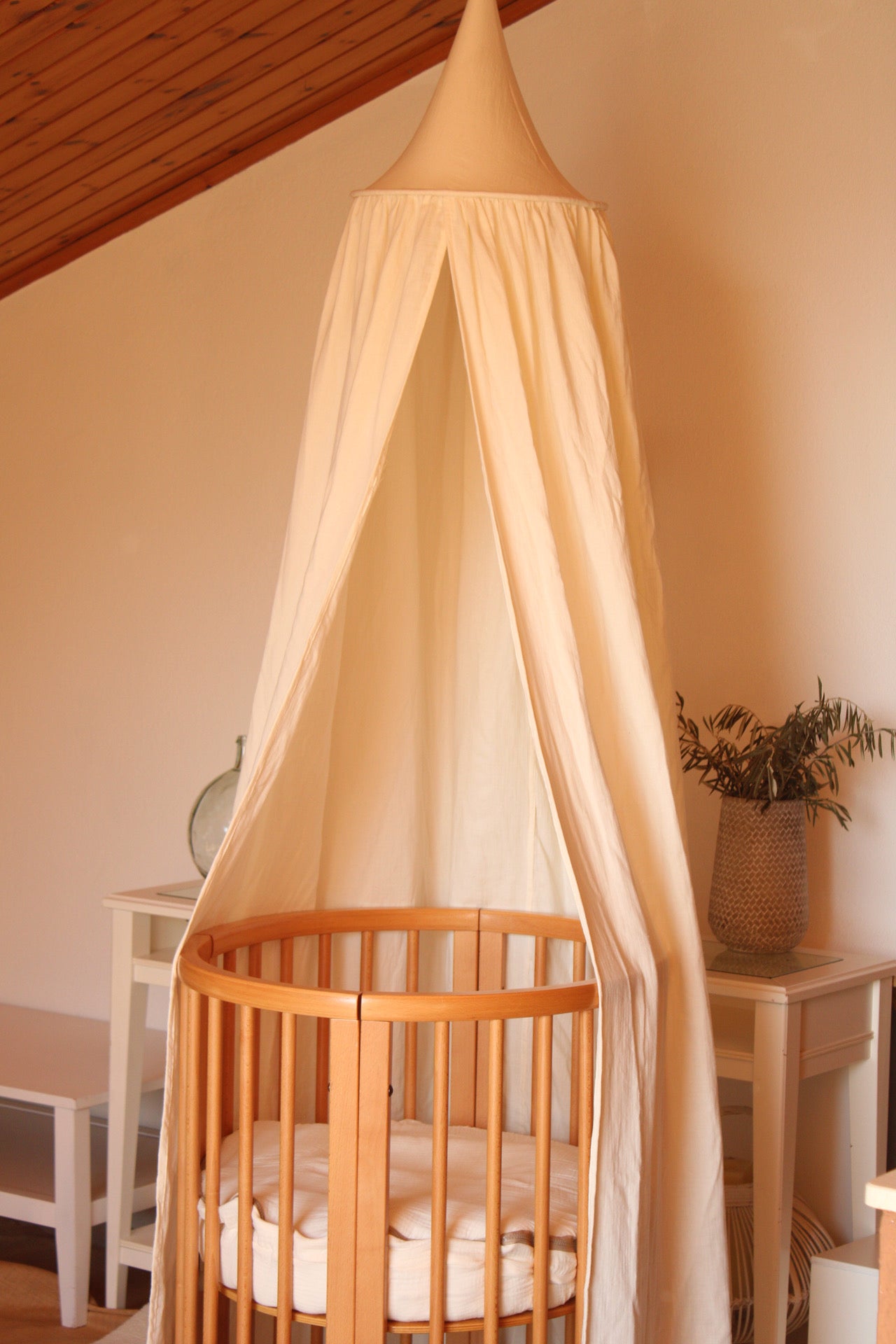 Beige Muslin Canopy Crib