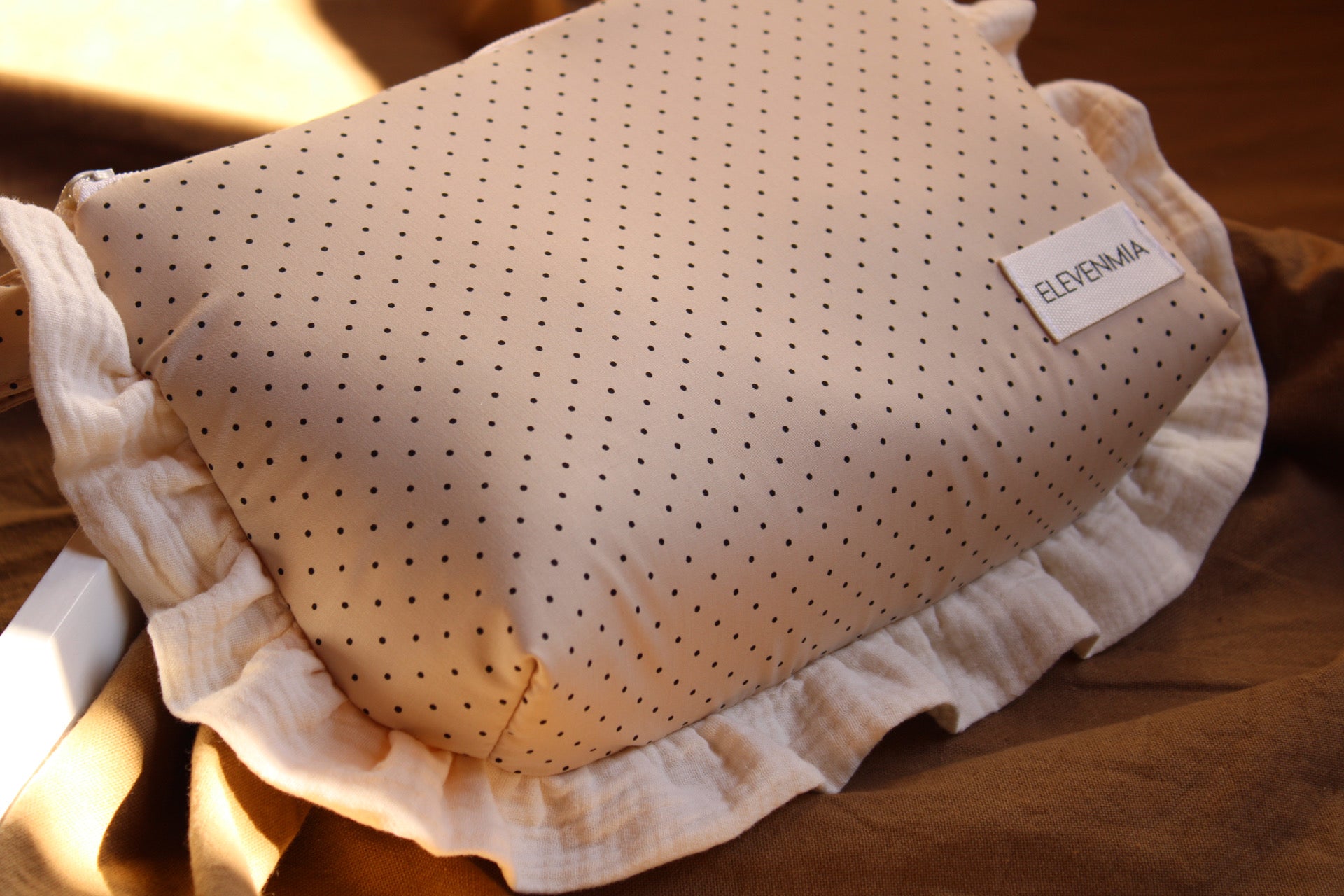  Ruffled Dotty + Beige Muslin Toiletry Bag