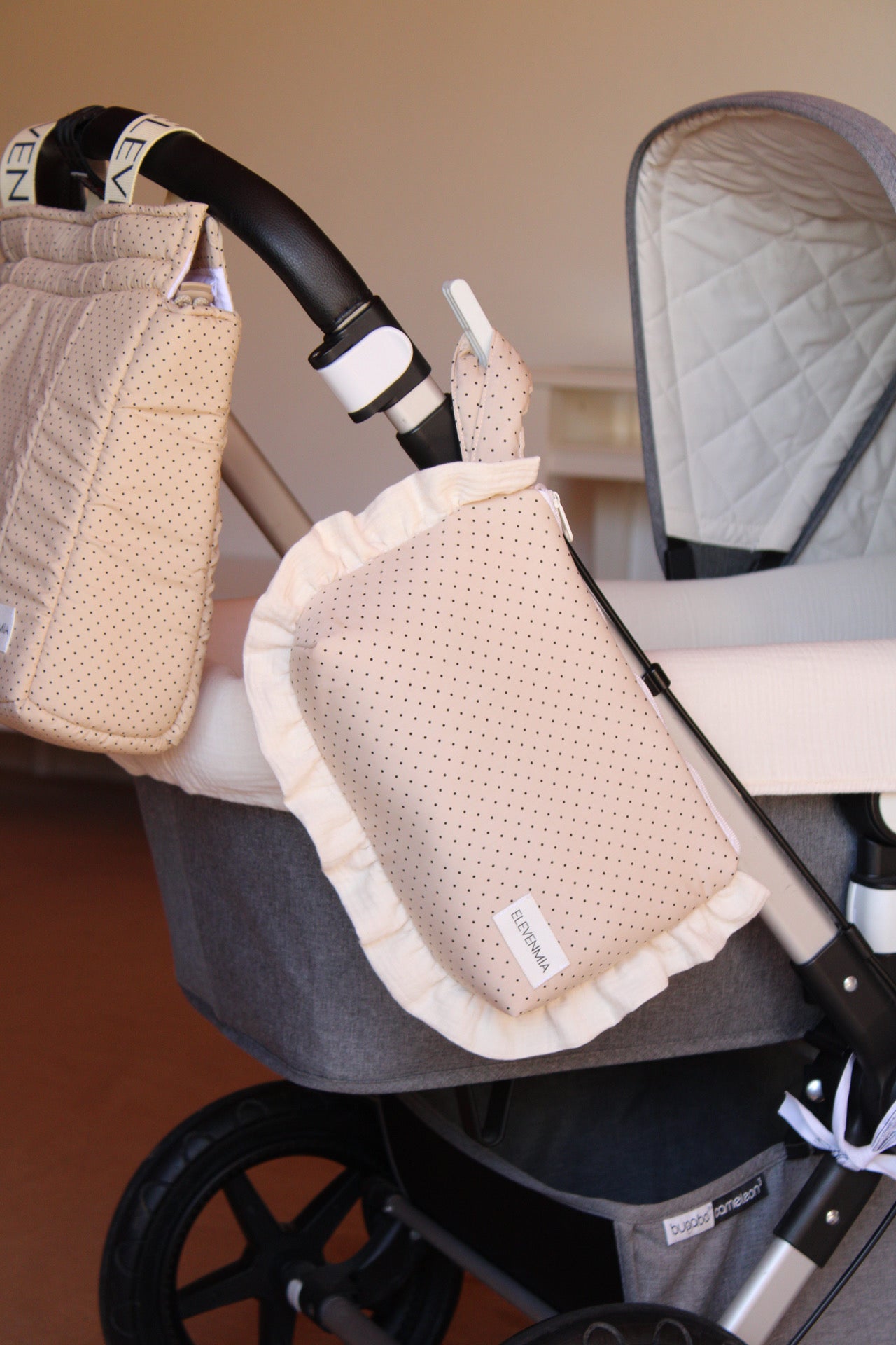  Ruffled Dotty + Beige Muslin Toiletry Bag