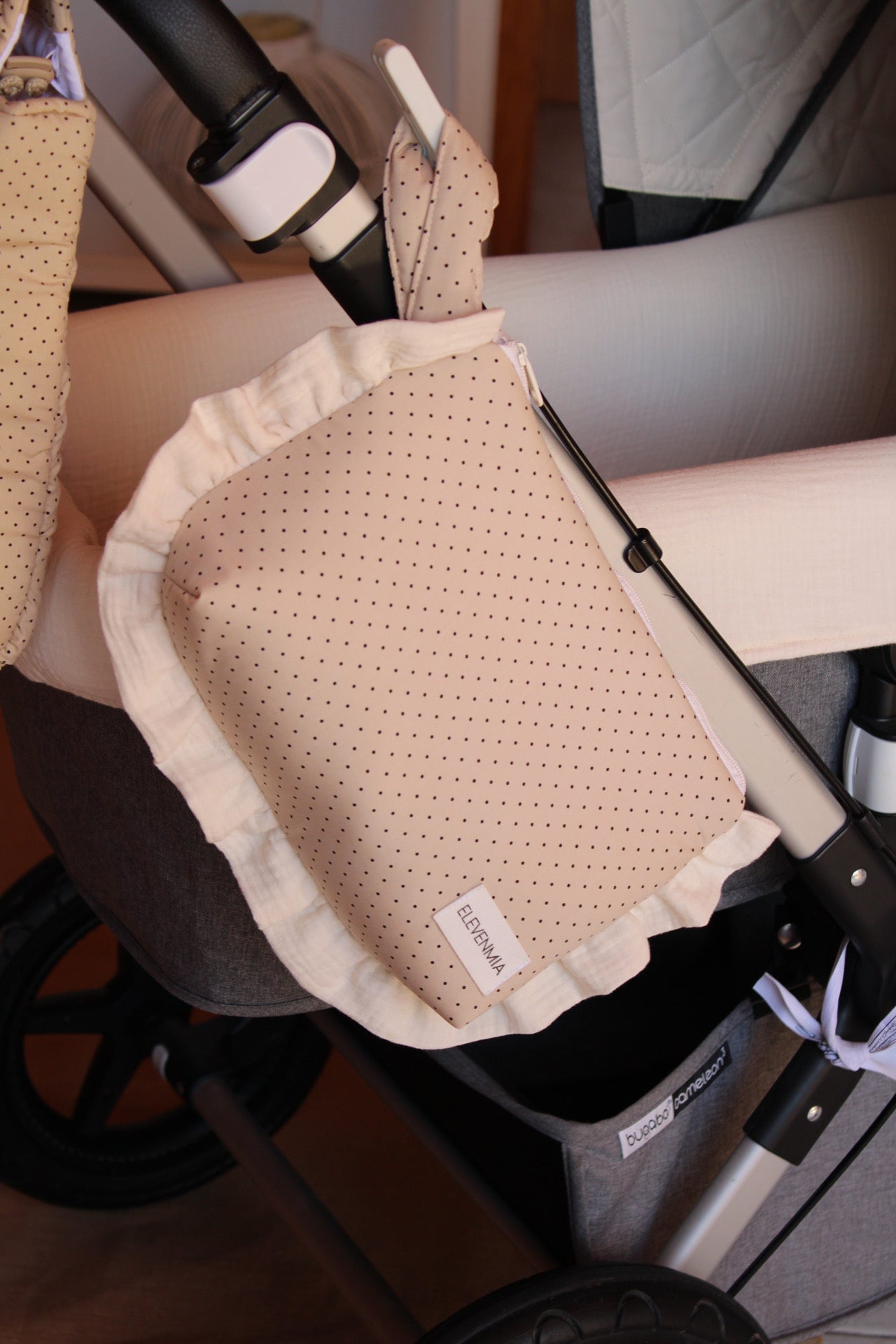  Ruffled Dotty + Beige Muslin Toiletry Bag