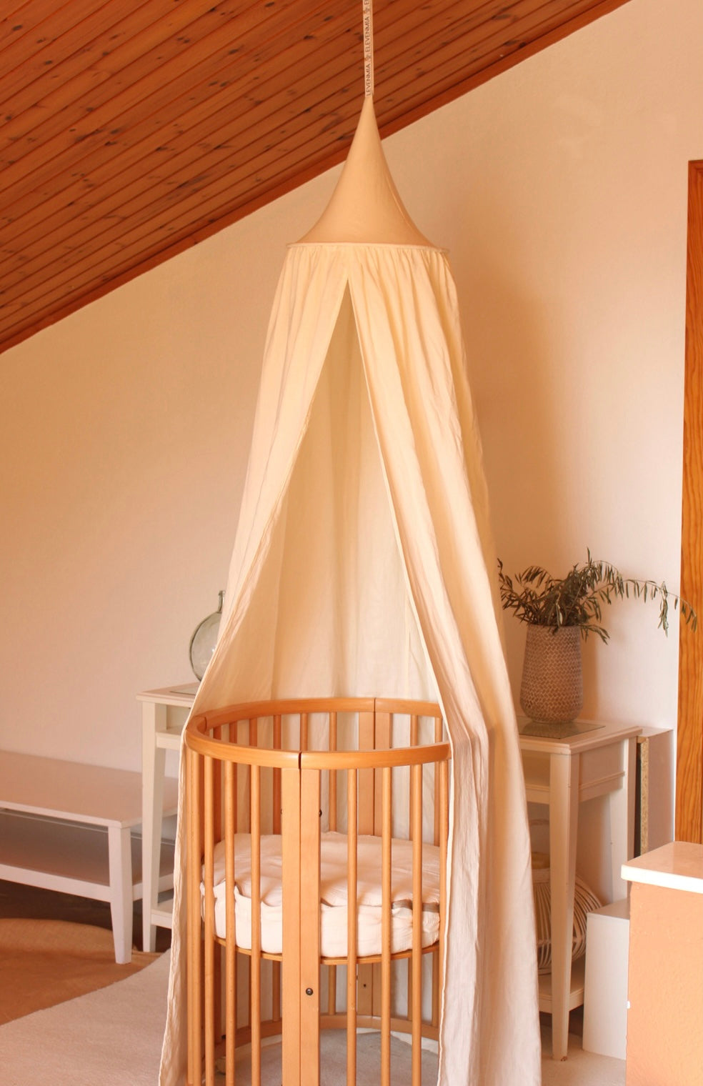 Beige Muslin Canopy Crib